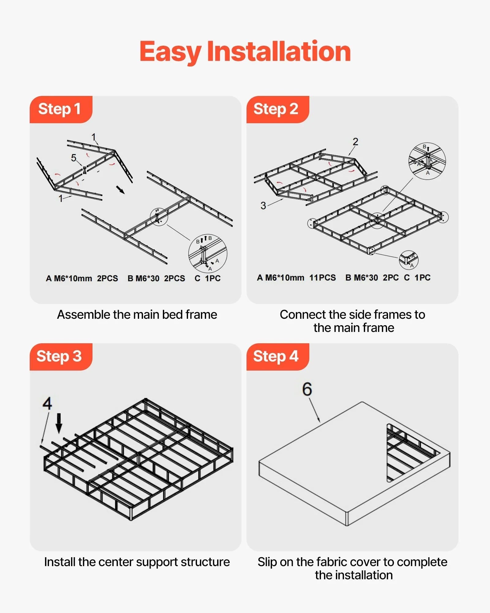 Box Spring, Queen Size Bed Frame with Washable Fabric Cloth, Heavy Duty Metal Frame for Queen Bed, 102 mm Mattress Foundation, 1587.57 kg Max Weight Capacity, Easy Assembly, 2010 x 1510 x 102 mm