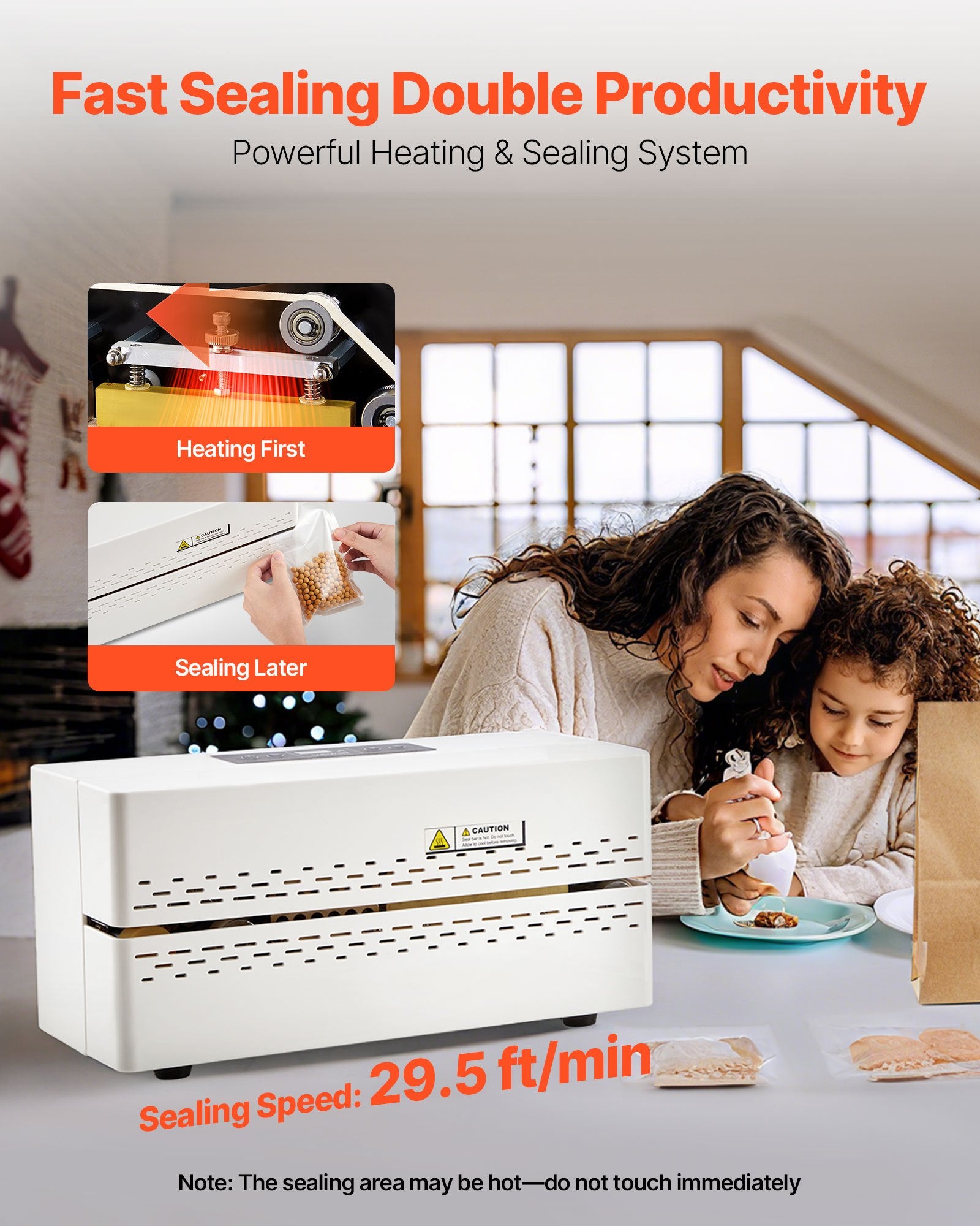 Continuous Sealing Machine, 8-12 mm Seal Width, Automatic Continuous Band Sealer with Digital Temperature Control, Automatic Shutdown, Portable Heat Sealing Machine for 0.06-0.2 mm Plastic Bags