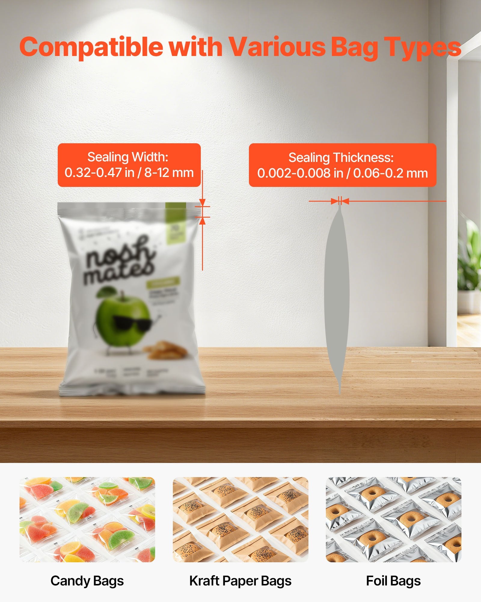 Continuous Sealing Machine, 8-12 mm Seal Width, Automatic Continuous Band Sealer with Digital Temperature Control, Automatic Shutdown, Portable Heat Sealing Machine for 0.06-0.2 mm Plastic Bags