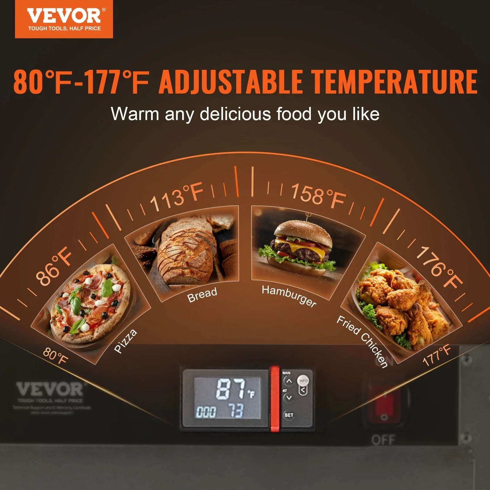Hot Box Food Warmer, 5-Tier Concession Warmer with Water Tray, 5 Pans, Single-door and Adjustable Shelves, Stainless Steel Food Warmer Cabinet, Ideal for Storing Pizza, Chicken, Restaurant