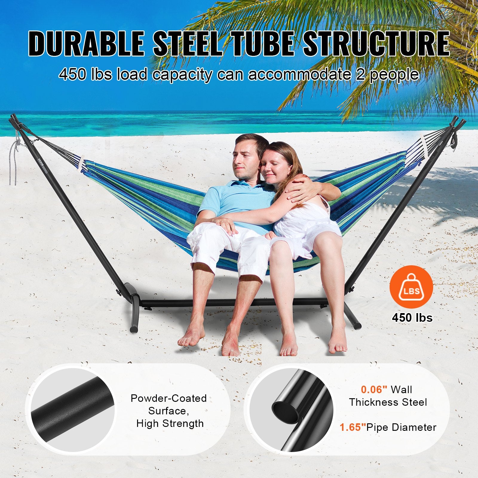Portable Hammock Stand, 450lbs Capacity Steel Hammock Stand for 2 Person, Heavy Duty Adjustable Hooks Hammock Frame Fits 9.5-12.6 ft Hammocks, Space Saving with Carrying Bag for Outdoor or Indoor