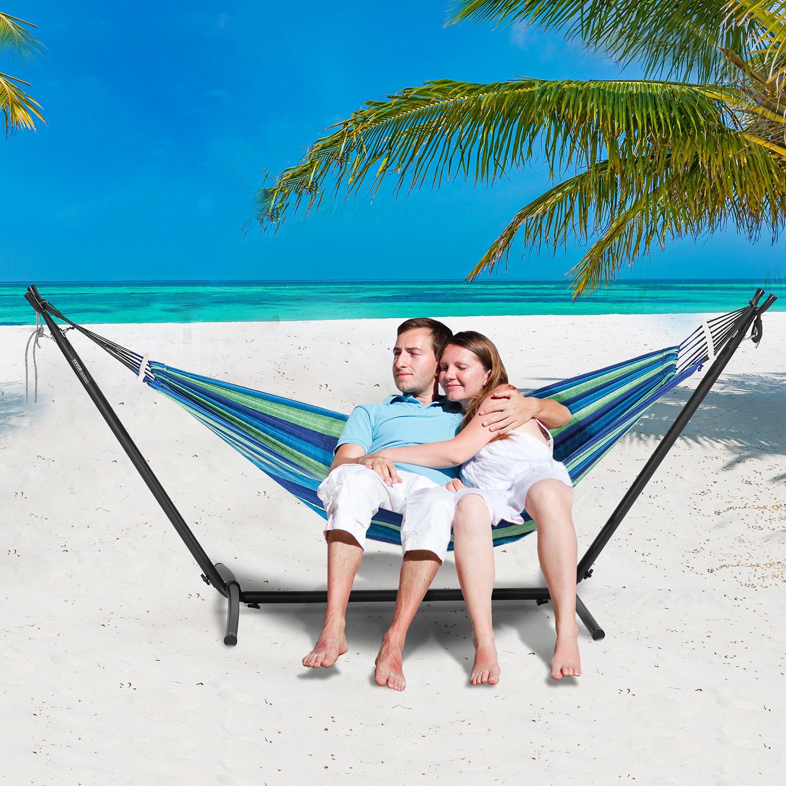 Portable Hammock Stand, 450lbs Capacity Steel Hammock Stand for 2 Person, Heavy Duty Adjustable Hooks Hammock Frame Fits 9.5-12.6 ft Hammocks, Space Saving with Carrying Bag for Outdoor or Indoor