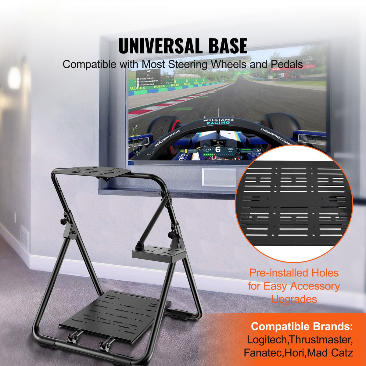Foldable Racing Wheel Stand Adjustable Simulator Cockpit for Logitech