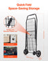 Shopping Cart, Folding Grocery Utility Cart with Swivel Wheels, 40.8 kg Large Load Capacity, Heavy Duty Rolling Laundry Basket Butler for Laundry, Shopping, Camping, Grocery, Luggage, Black