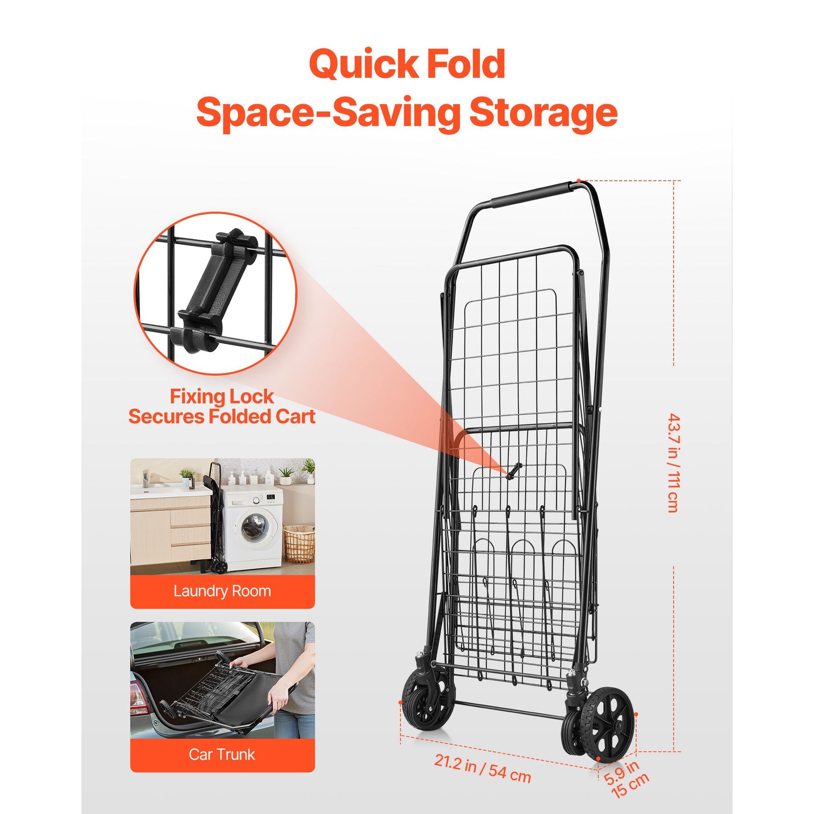 Folding Shopping Cart with Dual Baskets 45kg Load Utility Grocery Trolley