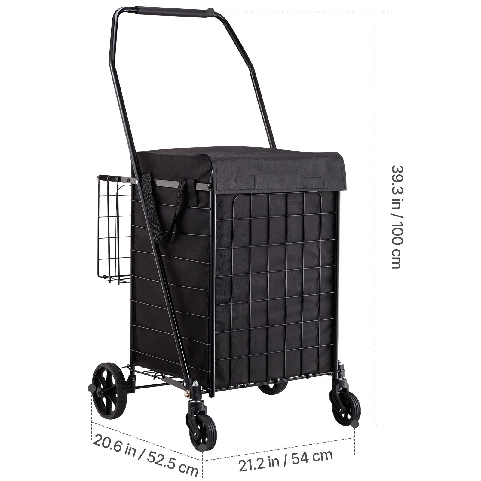 Folding Shopping Cart with Dual Baskets 45kg Load Utility Grocery Trolley