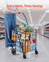Shopping Cart, Folding Grocery Utility Cart with Dual Baskets, Waterproof Liner & Wheels, 45 KG Large Load Capacity, Heavy Duty Laundry Basket for Laundry, Shopping, Camping, Grocery, Luggage