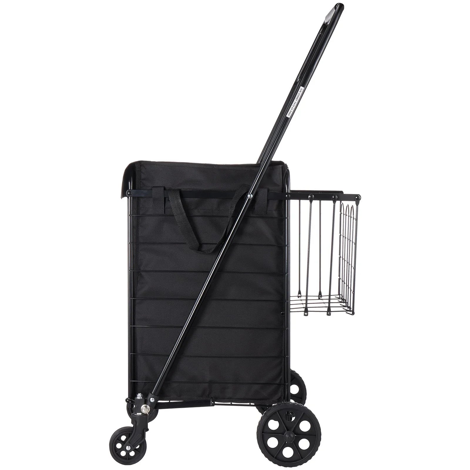 Shopping Cart, Folding Grocery Utility Cart with Dual Baskets, Waterproof Liner & Wheels, 45 KG Large Load Capacity, Heavy Duty Laundry Basket for Laundry, Shopping, Camping, Grocery, Luggage