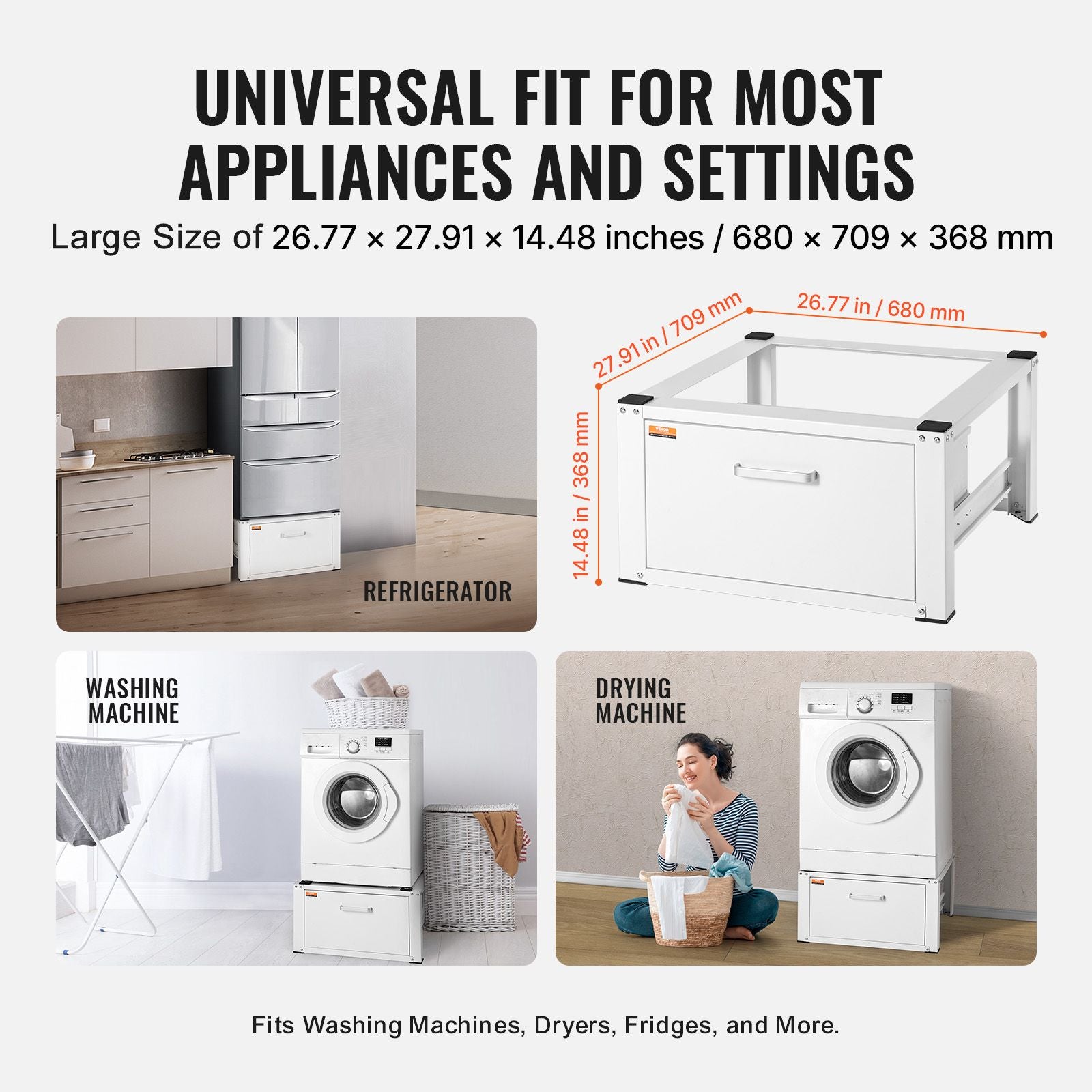Laundry Pedestal 686mmmW x 366mmH, Washer And Dryer Base Stand Platform Universal Fit 299kg Capacity, Heavy Duty Multi-Functional Base for Washing Machine with Drawer & Rich Accessories