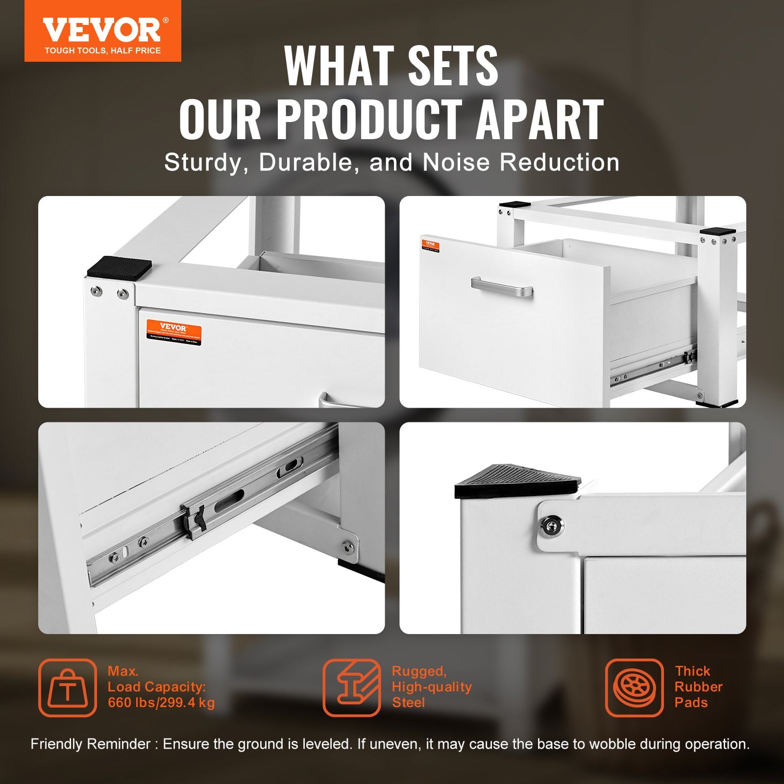 Laundry Pedestal 686mmmW x 366mmH, Washer And Dryer Base Stand Platform Universal Fit 299kg Capacity, Heavy Duty Multi-Functional Base for Washing Machine with Drawer & Rich Accessories