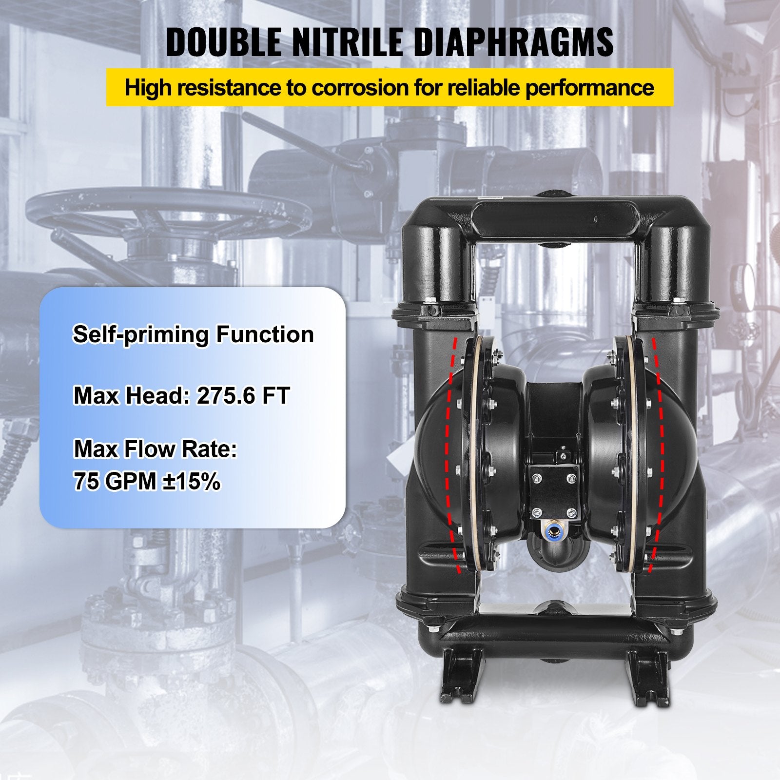75 GPM Air-Operated Double Diaphragm Pump 2 Inch Inlet And Outlet