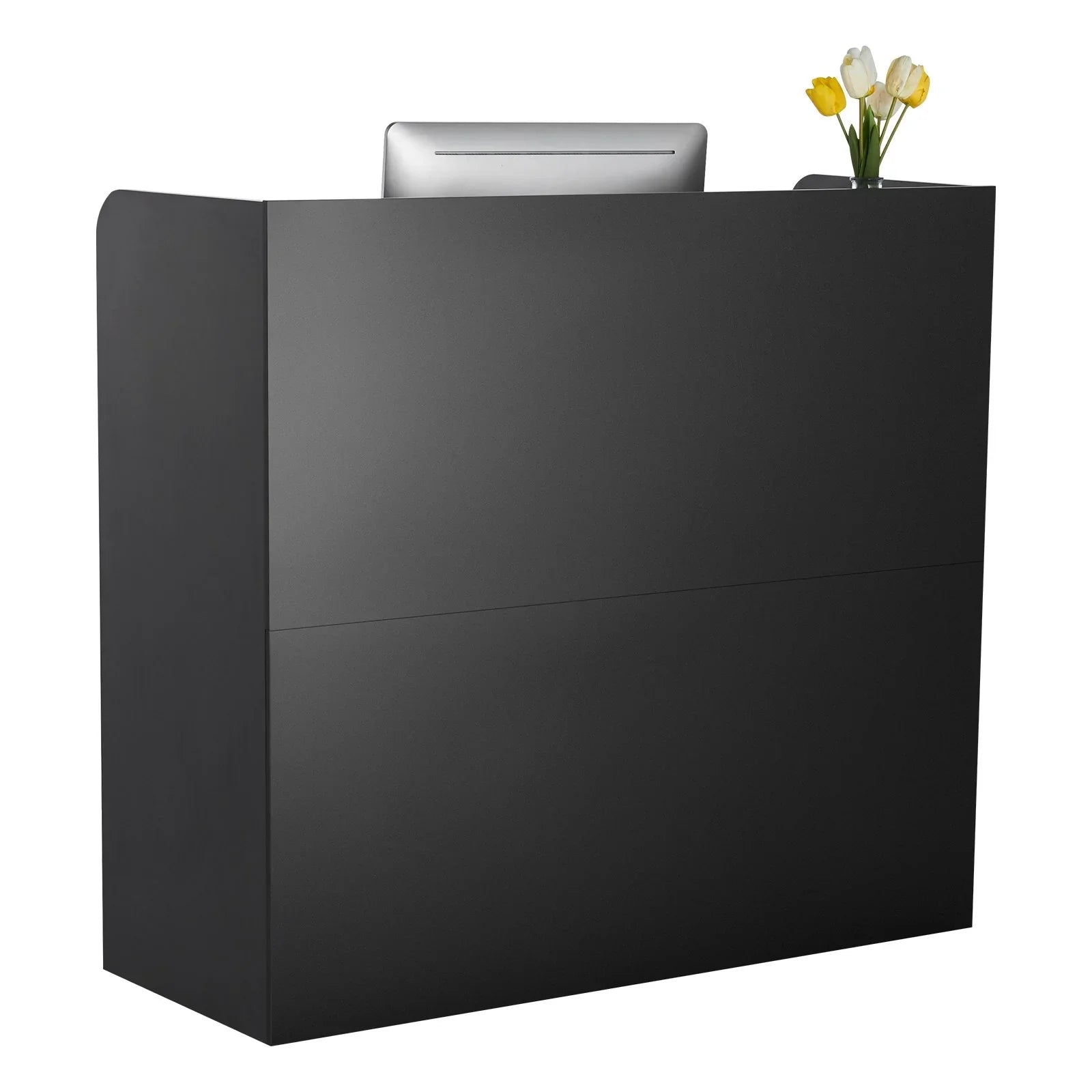 Reception Desk, 1200 x 480 x 1100 mm Rectangular Front Counter Table, Office Reception Counter with Lockable Drawer and Storage Cabinet, for Checkout, Lobby, Beauty Salon and Office, Black