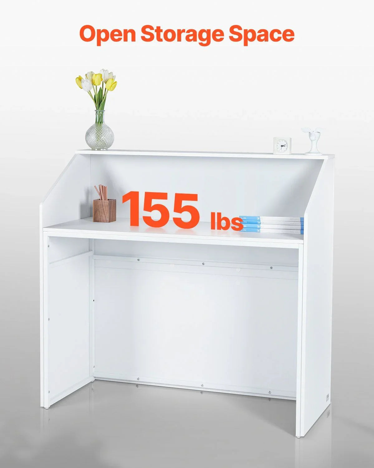 Reception Desk, 1180 x 500 x 1115 mm Rectangular Front Counter Table, Office Reception Desk, Retail Counter and Front Reception Counter, for Checkout, Lobby, Beauty Salon and Office, White