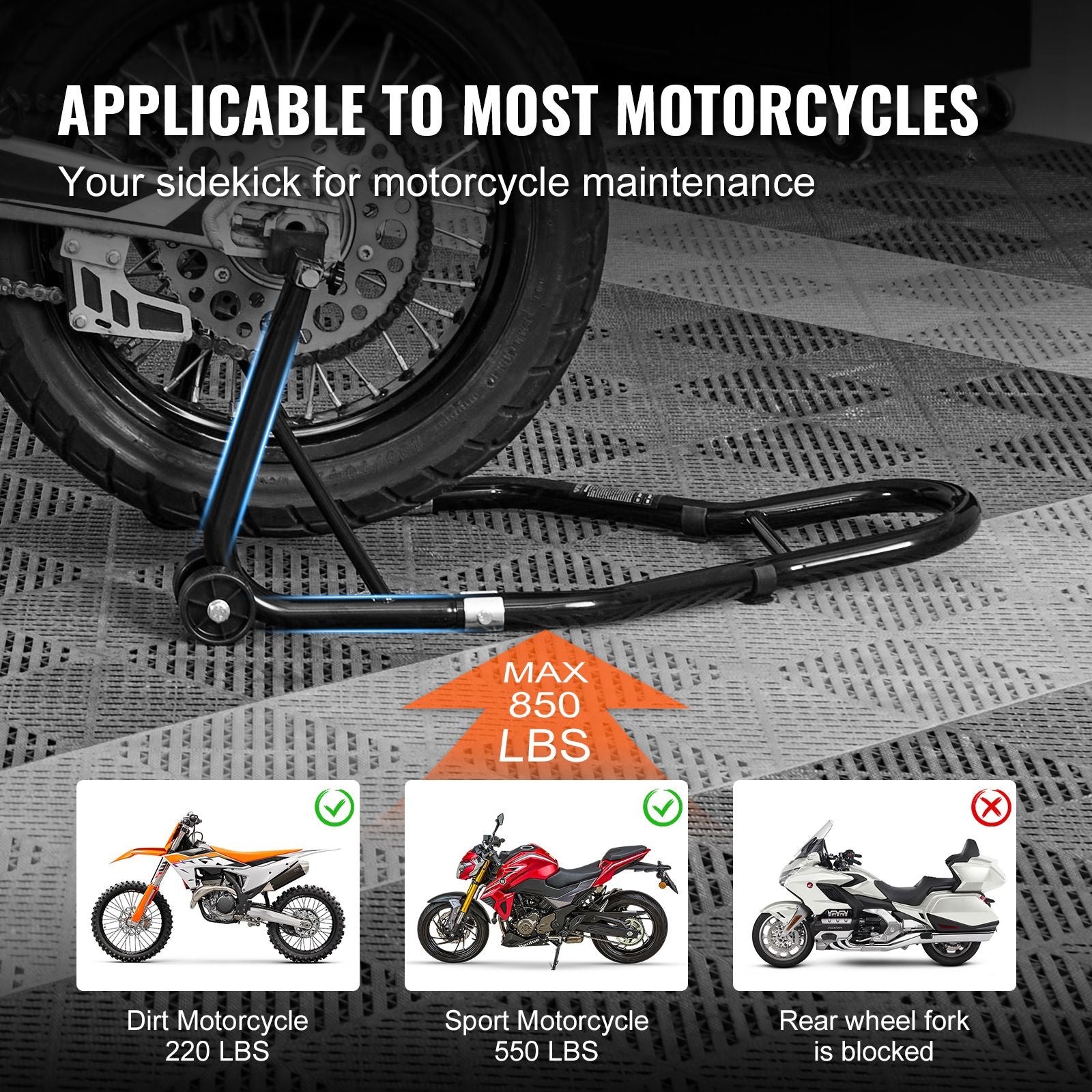 Motorcycle Bike Stand Rear 850 LBS Forklift Spoolift Paddock Swingarm Lift
