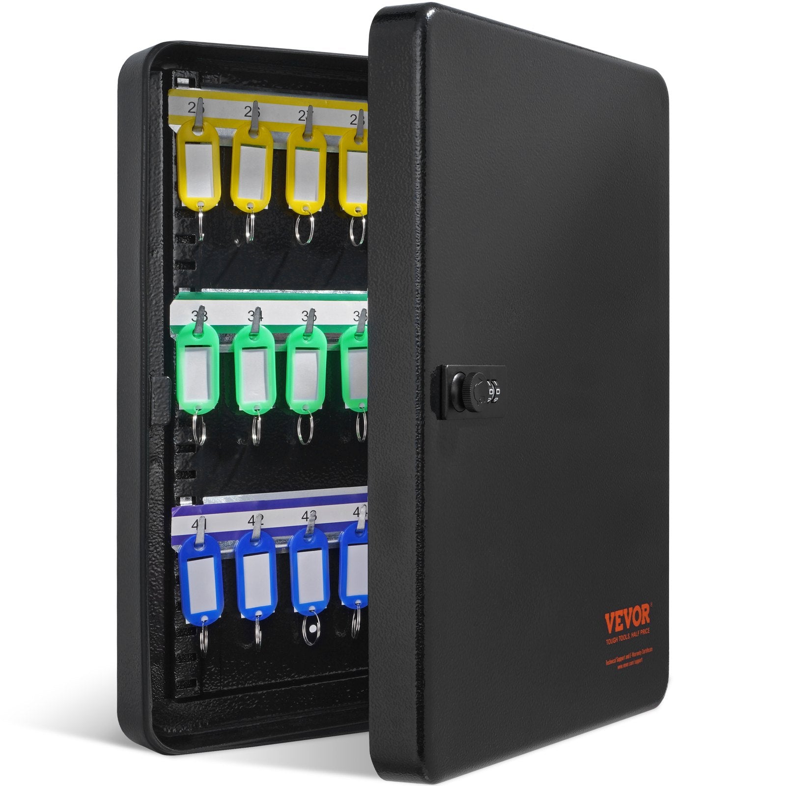 48-Key Cabinet, Key Safe with Combination & Key Lock, Digital Security Storage Box Steel Key Organizer with Adjustable Racks, 48 pcs Colorful Key Tags and A Record Card for School, Office, Hotel