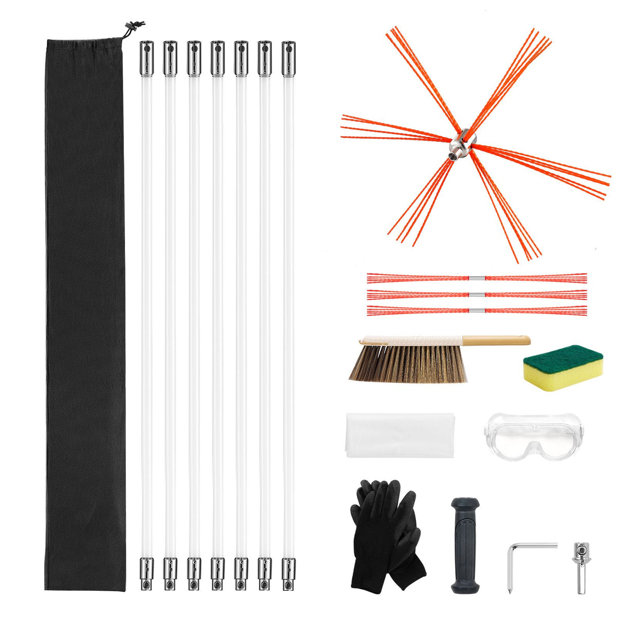 7m Chimney Sweep Kit Flexible Brush Rod Fireplace Cleaning Tool with Goggles