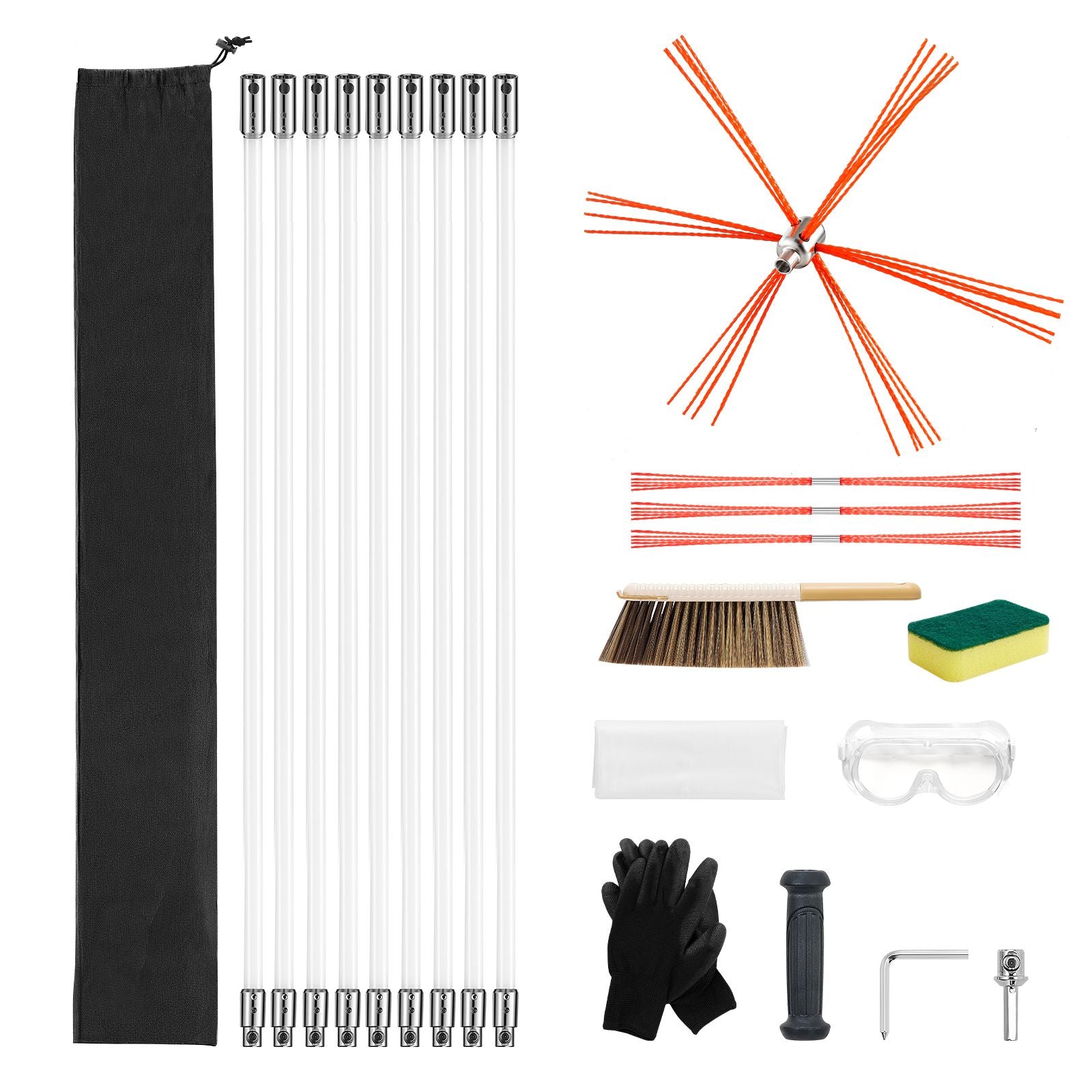 30ft Chimney Sweep Kit Extendable Fireplace Brush with Flexible Rods