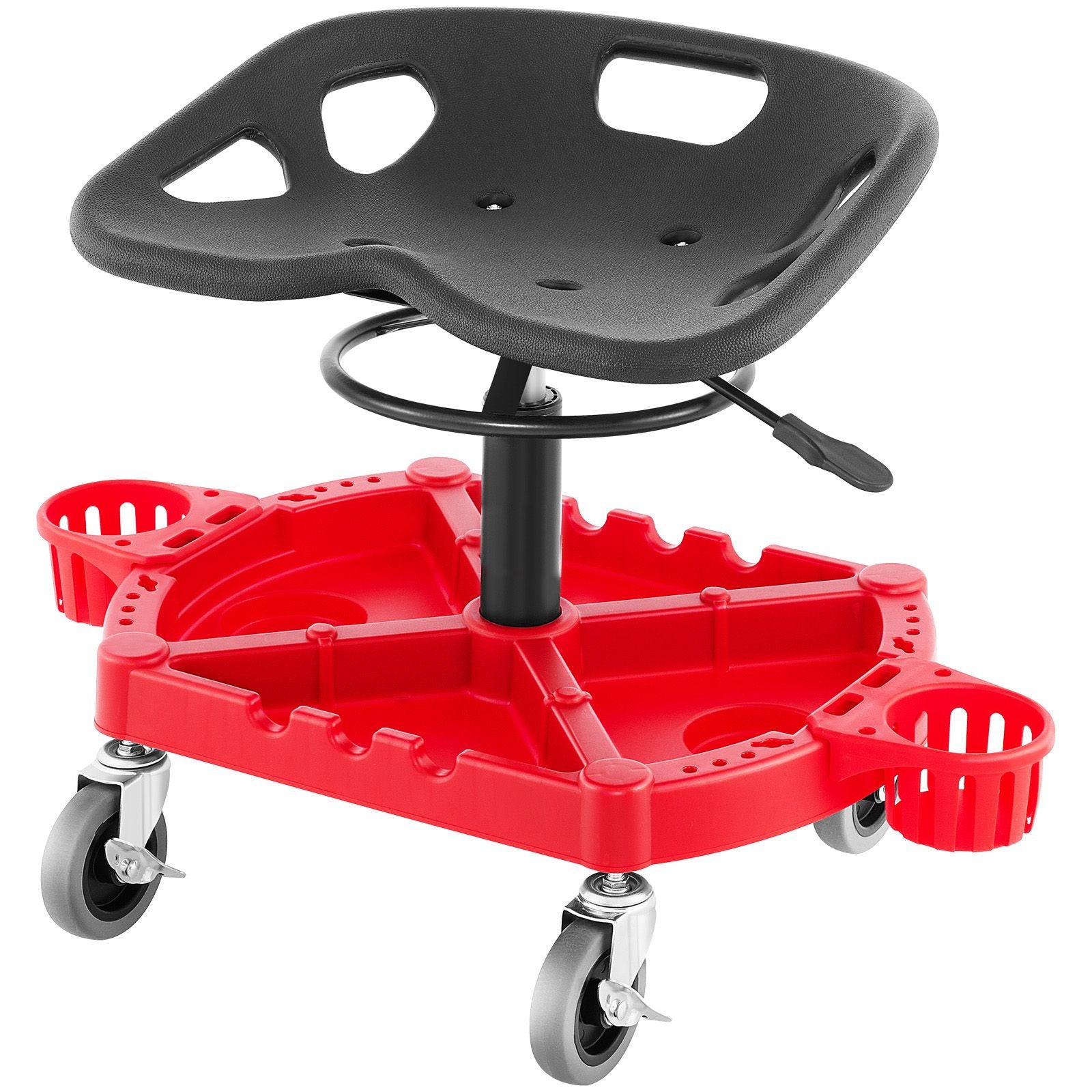 Rolling Garage Stool Adjustable Height 18-23 Inch 300lbs Tool Tray Red