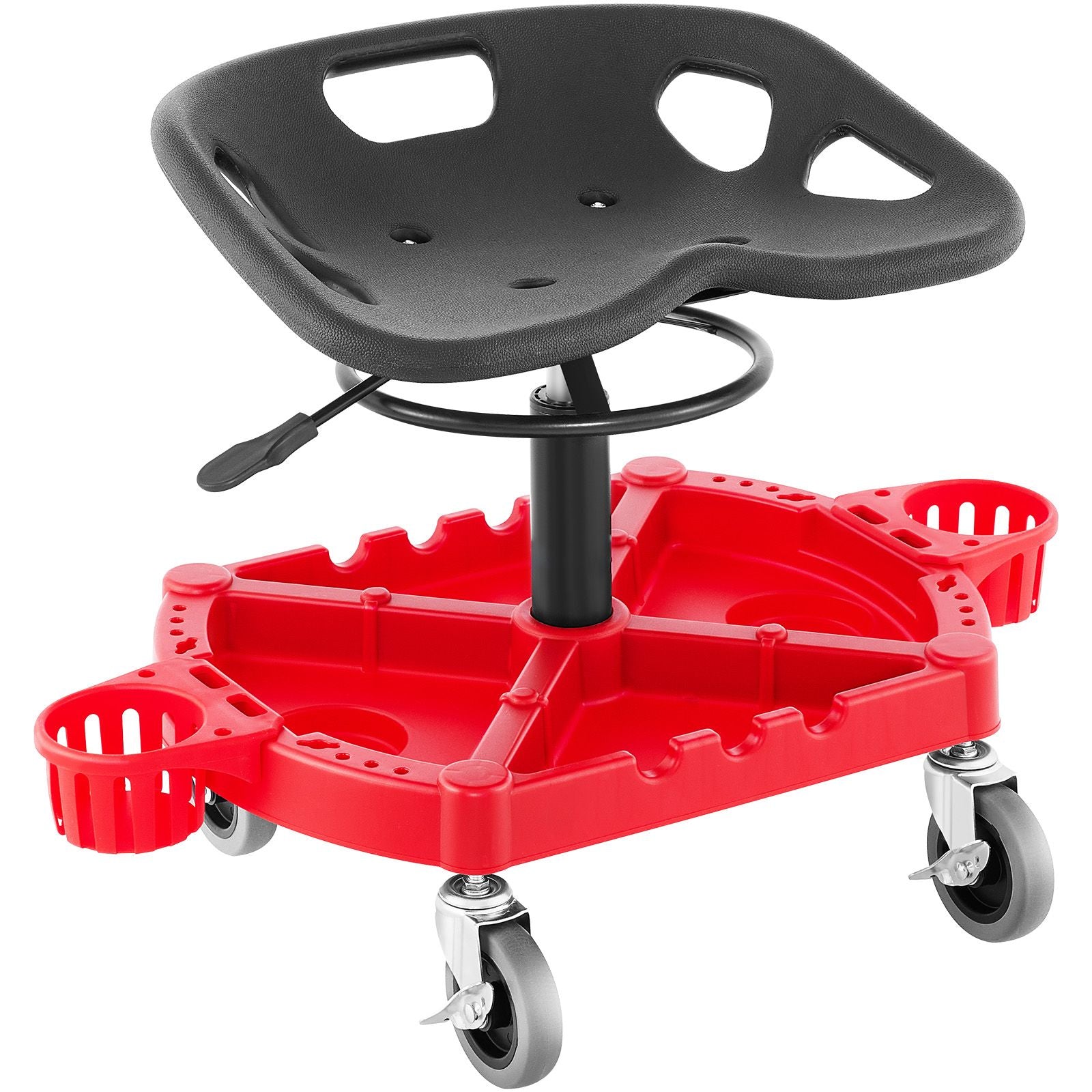 Rolling Garage Stool Adjustable Height 18-23 Inch 300lbs Tool Tray Red
