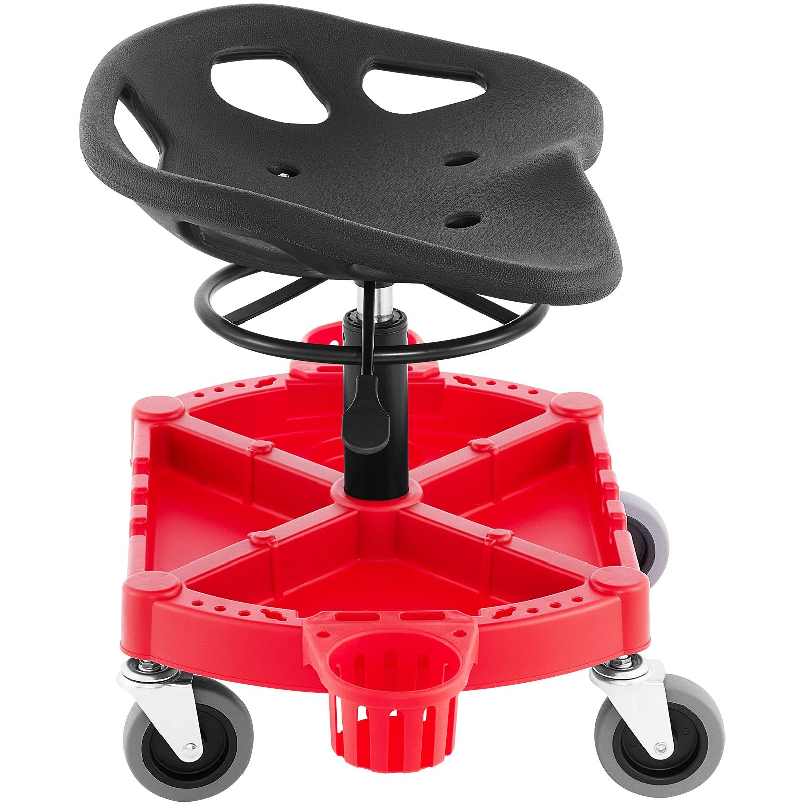 Rolling Garage Stool Adjustable Height 18-23 Inch 300lbs Tool Tray Red