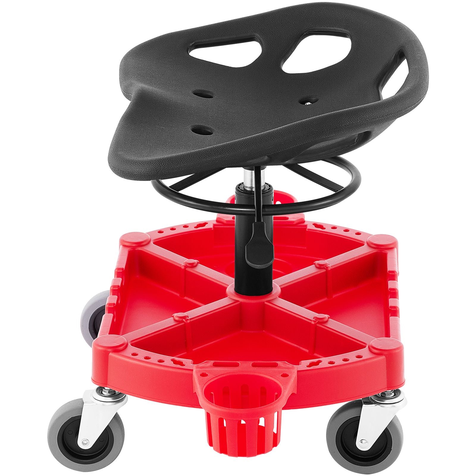Rolling Garage Stool Adjustable Height 18-23 Inch 300lbs Tool Tray Red