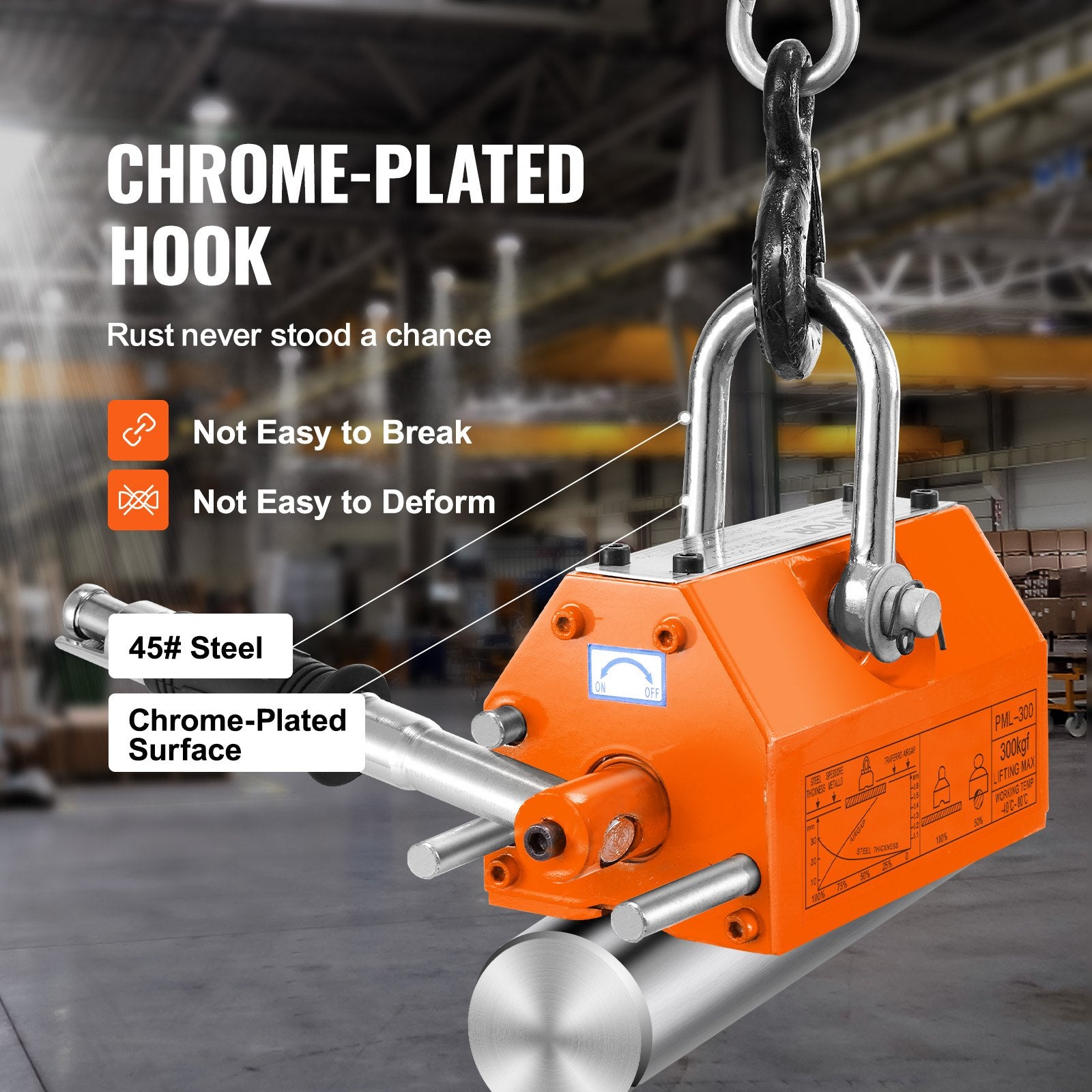 Magnetic Lifter, 300 kg Pulling Capacity, 2.5 Safety Factor, Neodymium & Steel, Lifting Magnet with Release, Permanent Lift Magnets, Heavy Duty Magnet for Hoist, Shop Crane, Block, Board