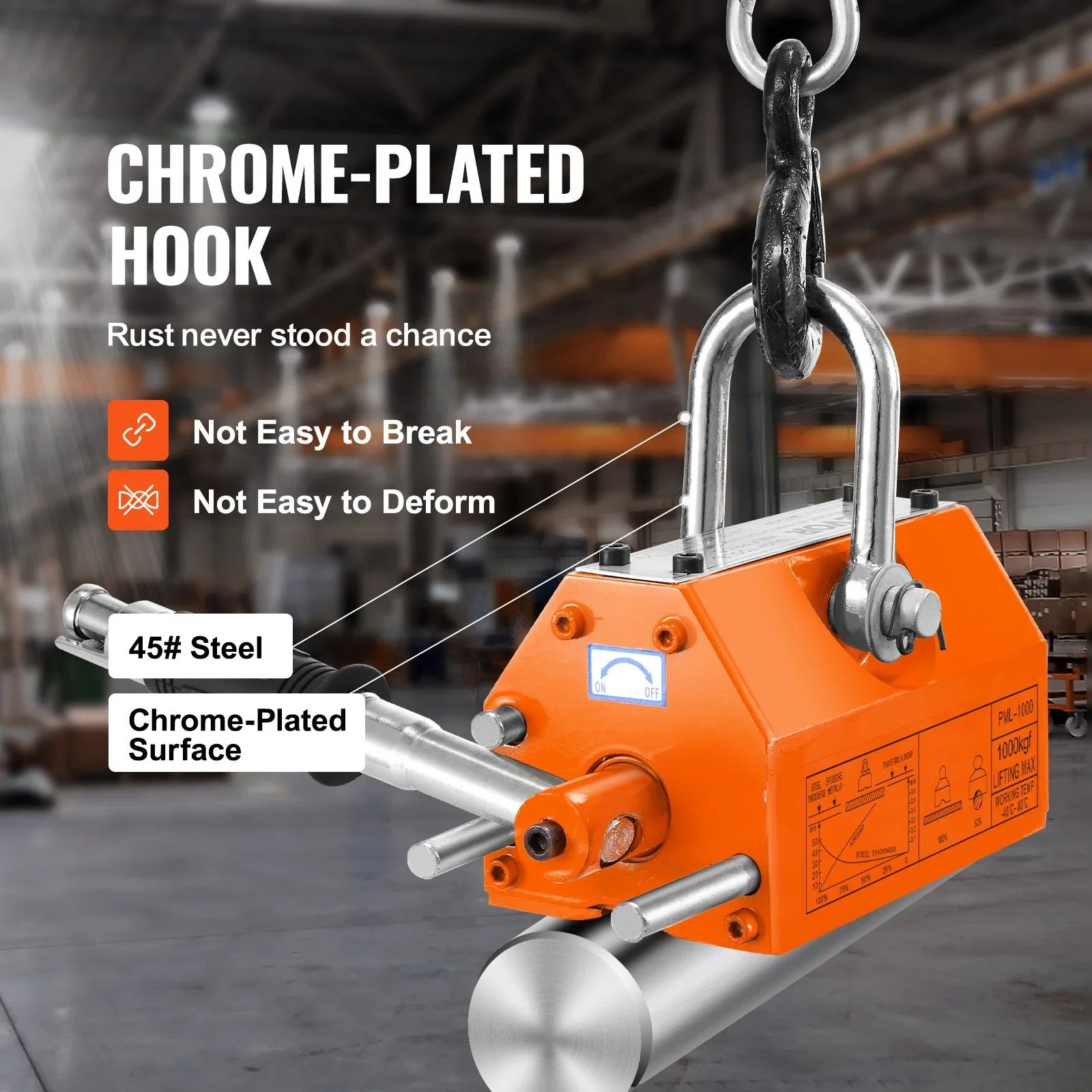 Magnetic Lifter, 1000kg Pulling Capacity, 2.5 Safety Factor, Neodymium & Steel, Lifting Magnet with Release, Permanent Lift Magnets, Heavy Duty Magnet for Hoist, Shop Crane, Block, Board
