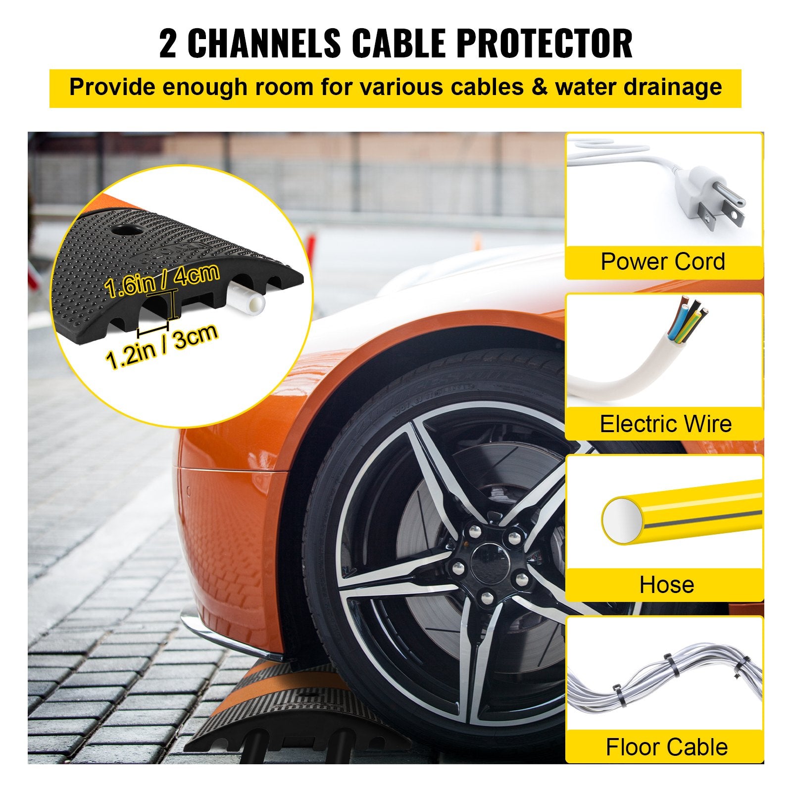 VEVOR Rubber Speed Bump, 1 Pack 2 Channel Speed Bump Hump, 72.8\