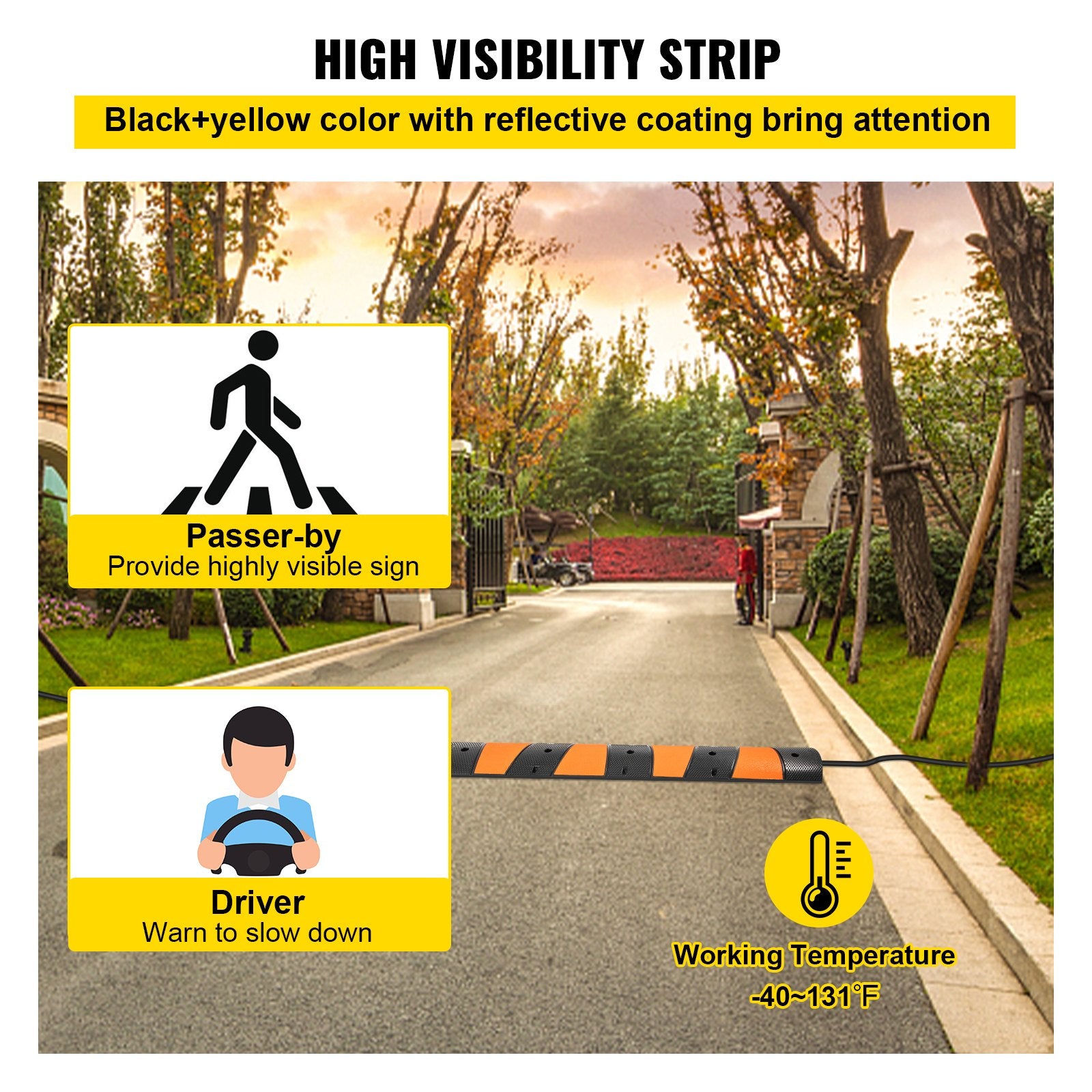 VEVOR Rubber Speed Bump, 1 Pack 2 Channel Speed Bump Hump, 72.8\