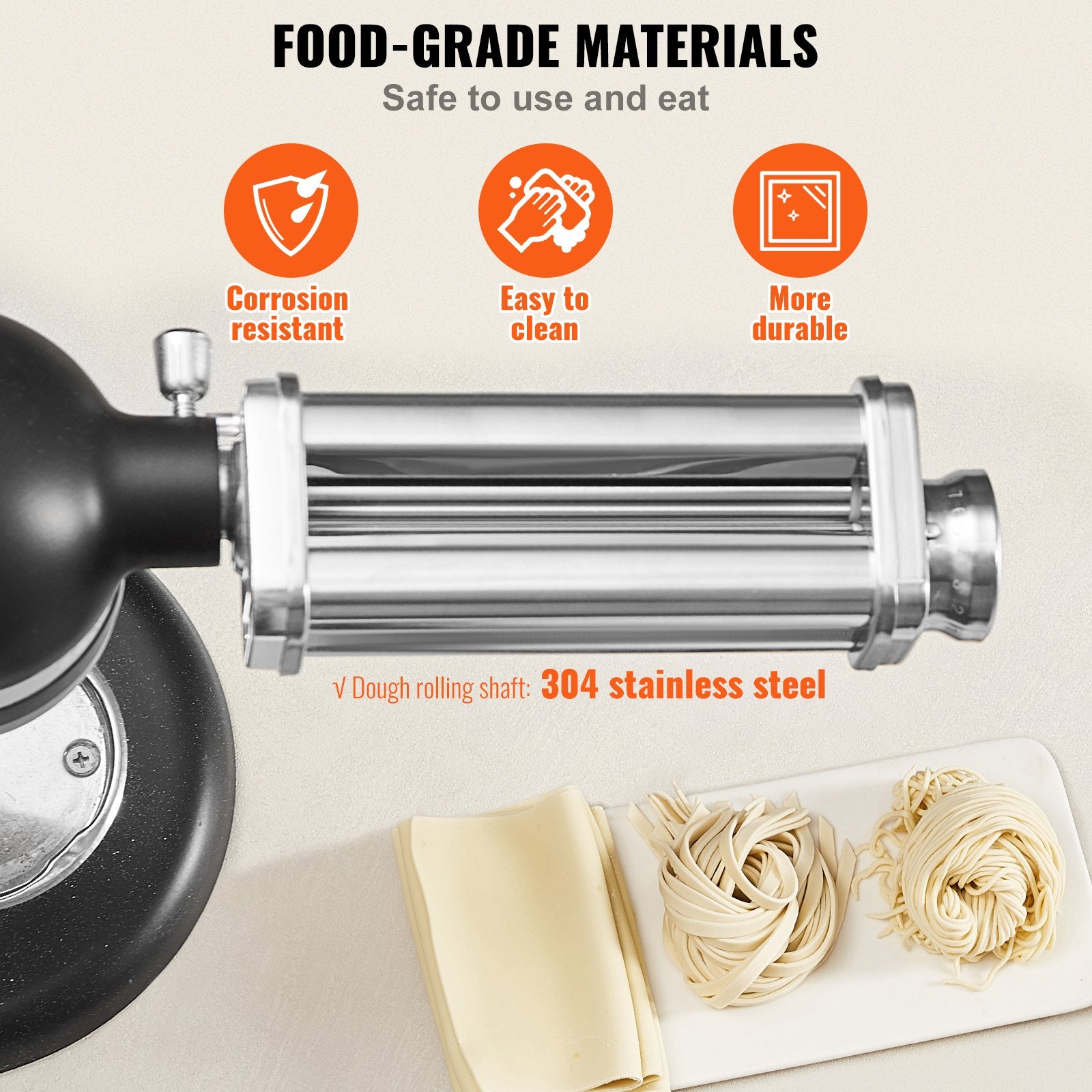 Pasta Attachment for KitchenAid Stand Mixer, Stainless Steel Pasta Sheet Roller Attachment, Pasta Maker Machine Accessory with 8 Adjustable Thickness Knob, KitchenAid Pasta Attachment