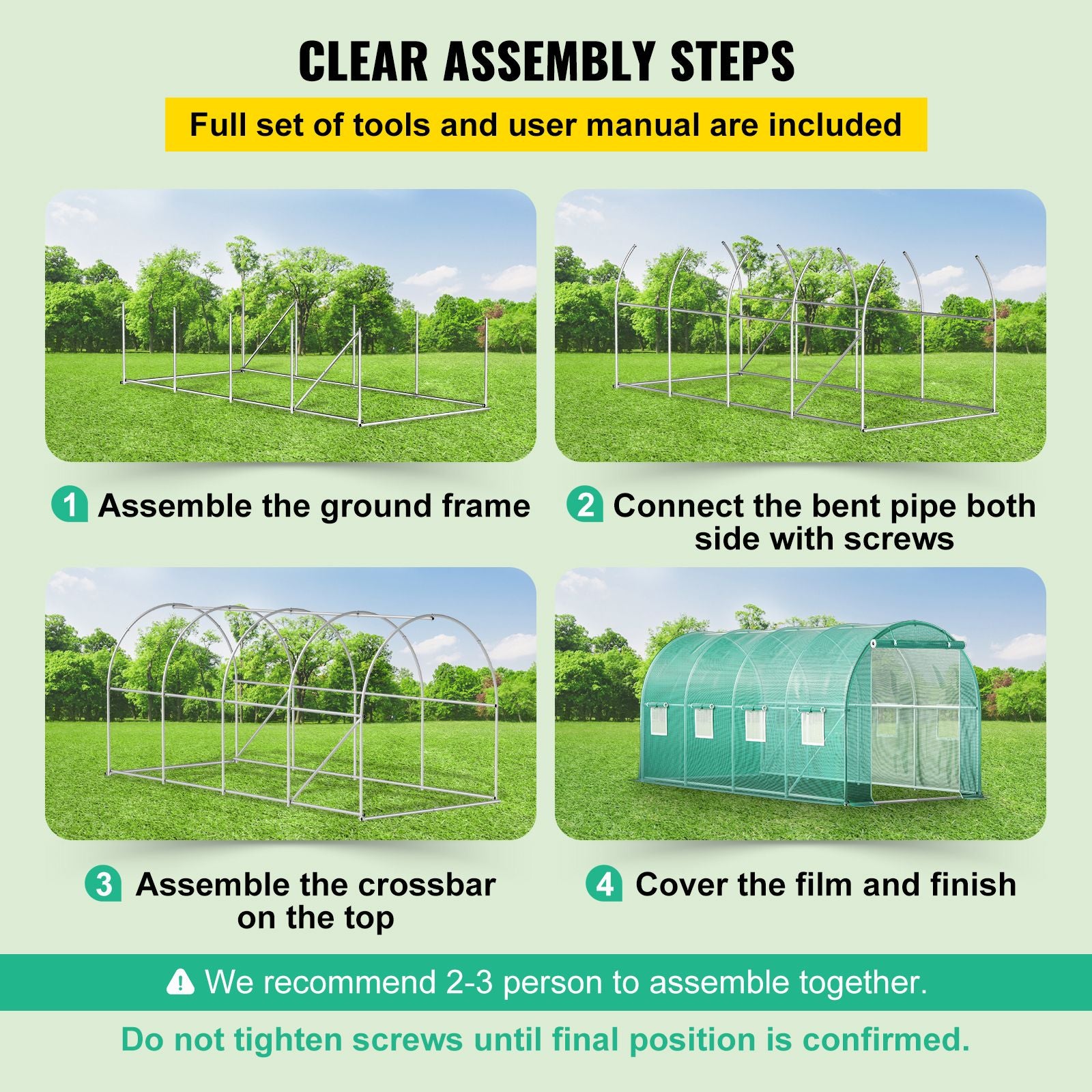 Walk-in Tunnel Greenhouse Galvanized Frame & Waterproof Cover 15x7x7 ft