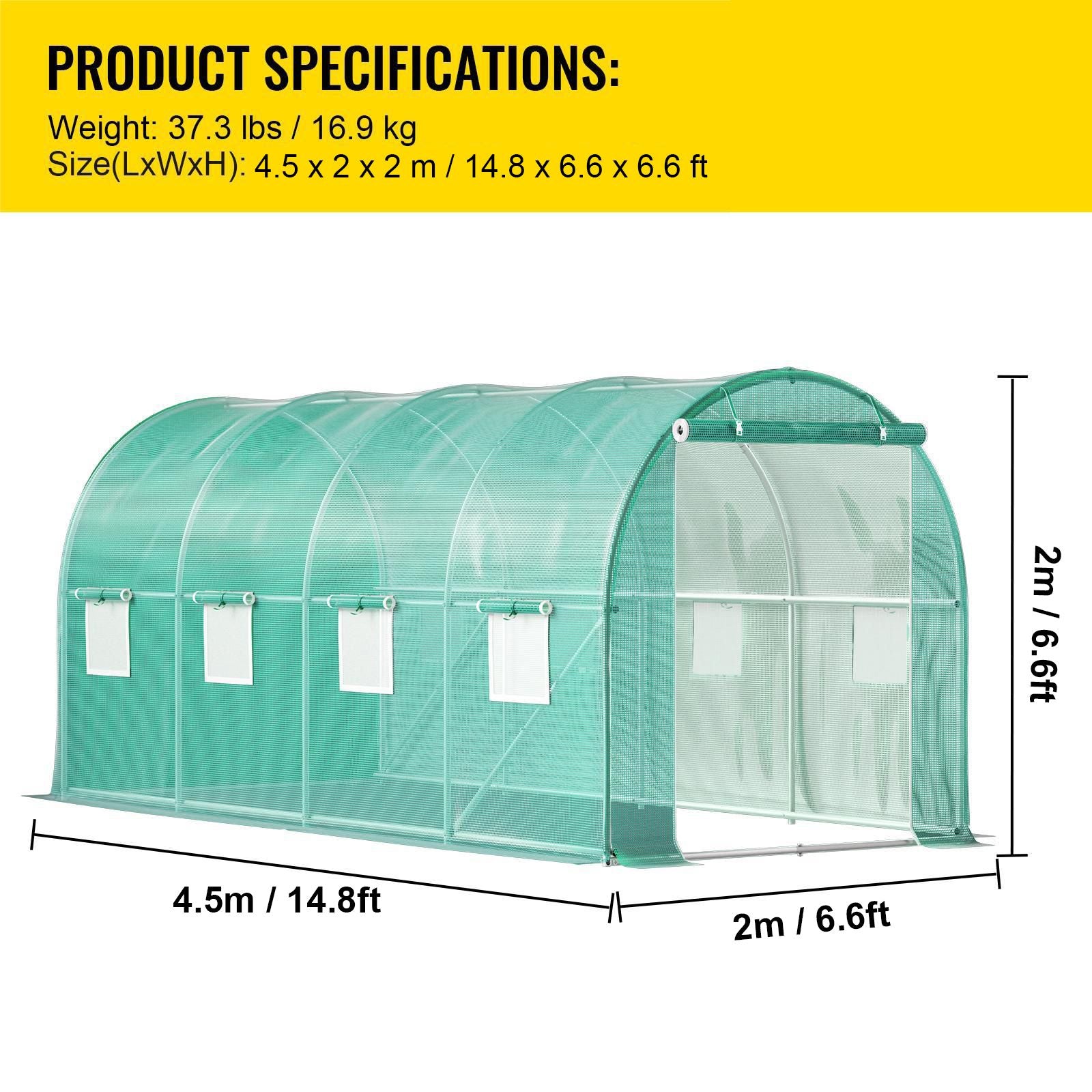 Walk-in Tunnel Greenhouse Galvanized Frame & Waterproof Cover 15x7x7 ft