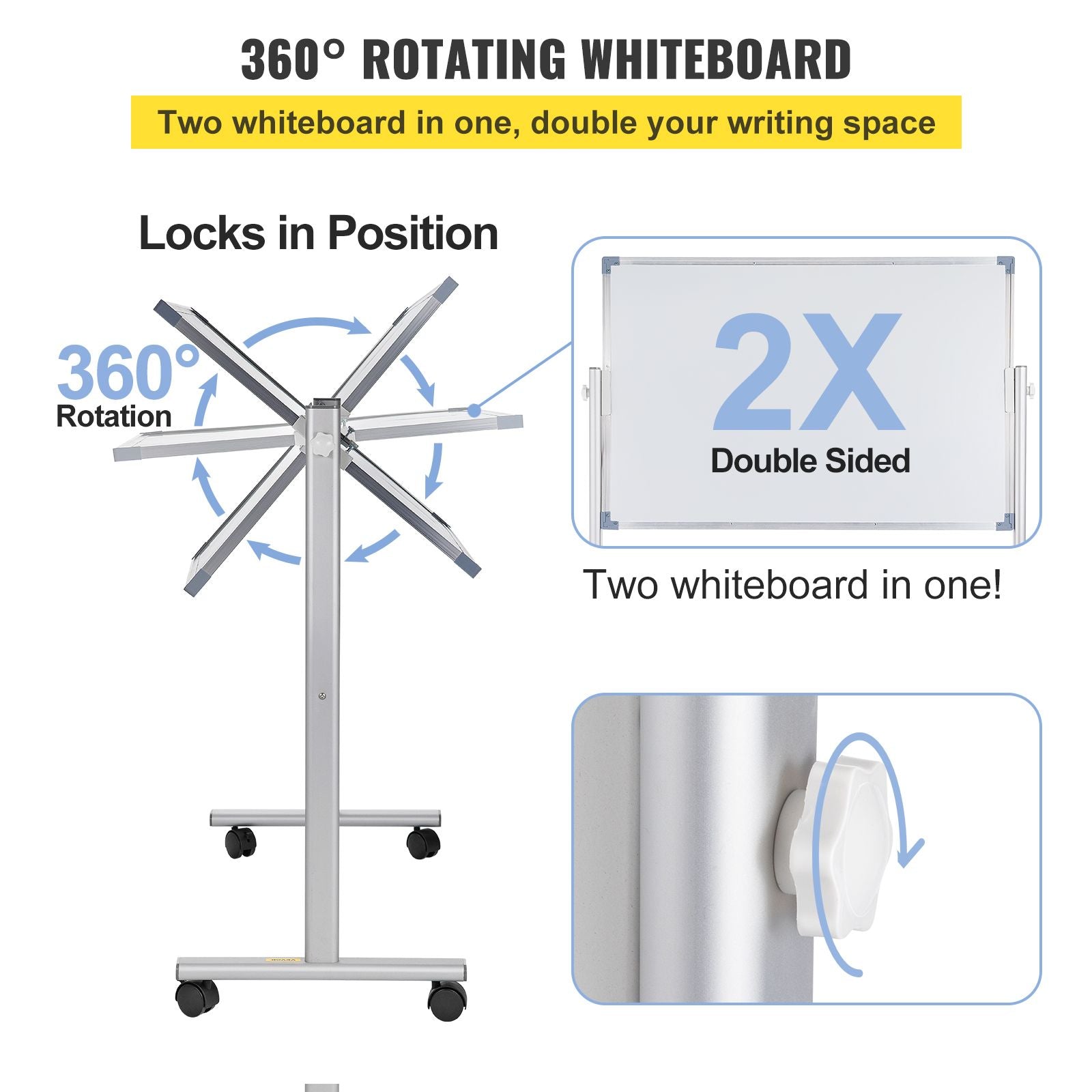 Mobile Dry Erase Board Magnetic Whiteboard w/ Stand 60 x 90cm Double Sided