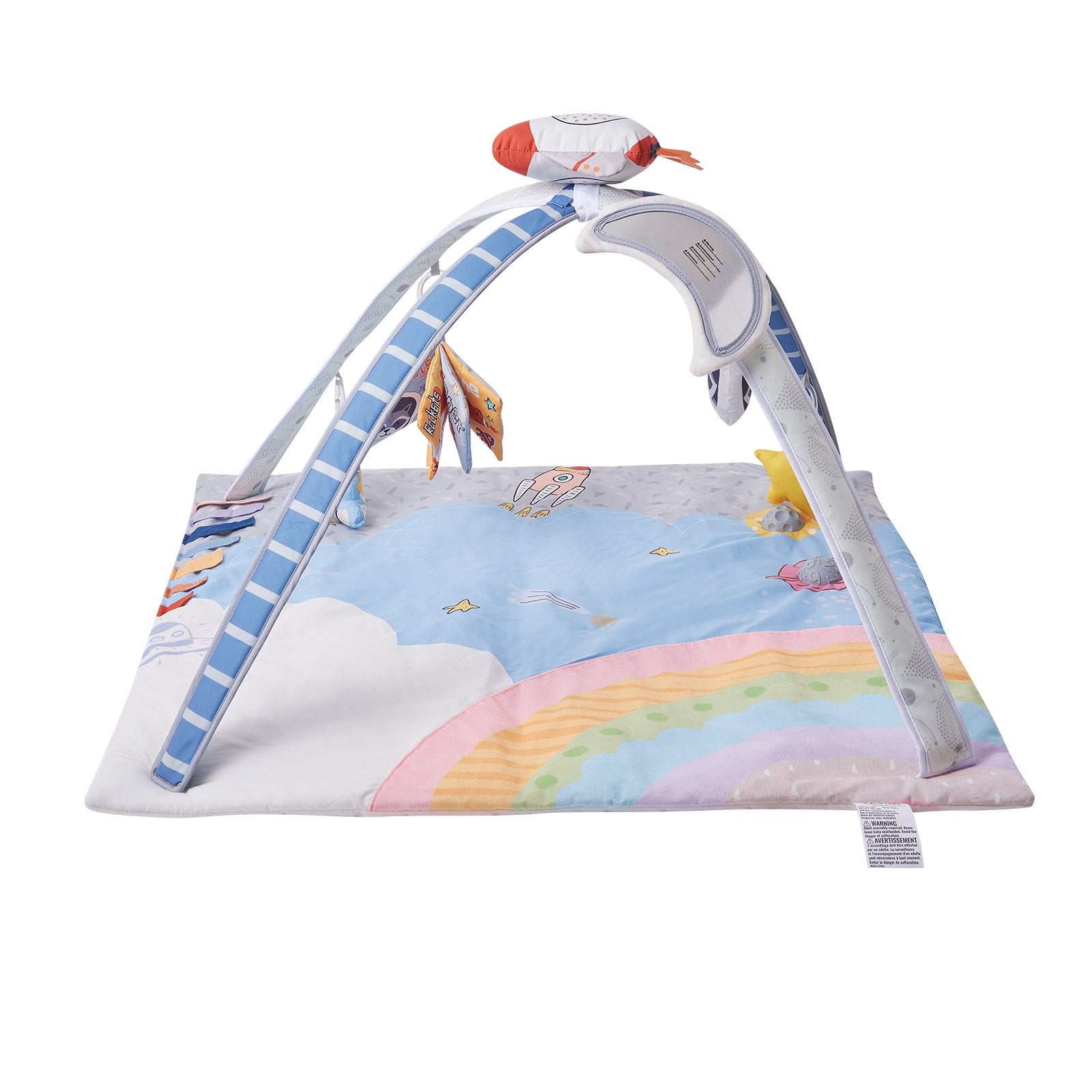 Ba Play Gym Mat, Tummy Time Mat with 6 Sensory Toys, Ba Activity Mat with Light-up Musical Rocket Toy for 0-18 Month Newborn Infant, Ba Essential Gift for Sensory & Motor Skill Development