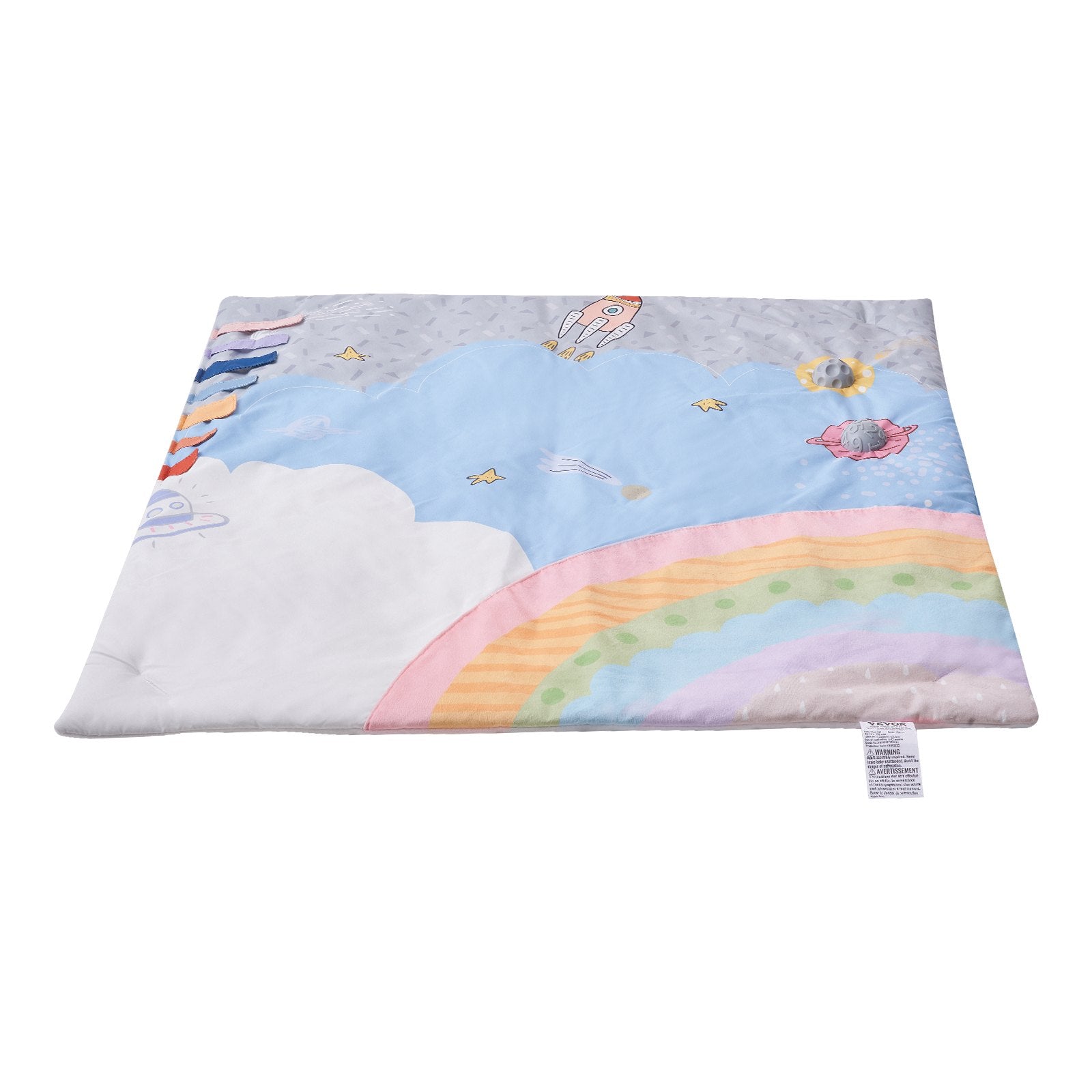 Ba Play Gym Mat, Tummy Time Mat with 6 Sensory Toys, Ba Activity Mat with Light-up Musical Rocket Toy for 0-18 Month Newborn Infant, Ba Essential Gift for Sensory & Motor Skill Development