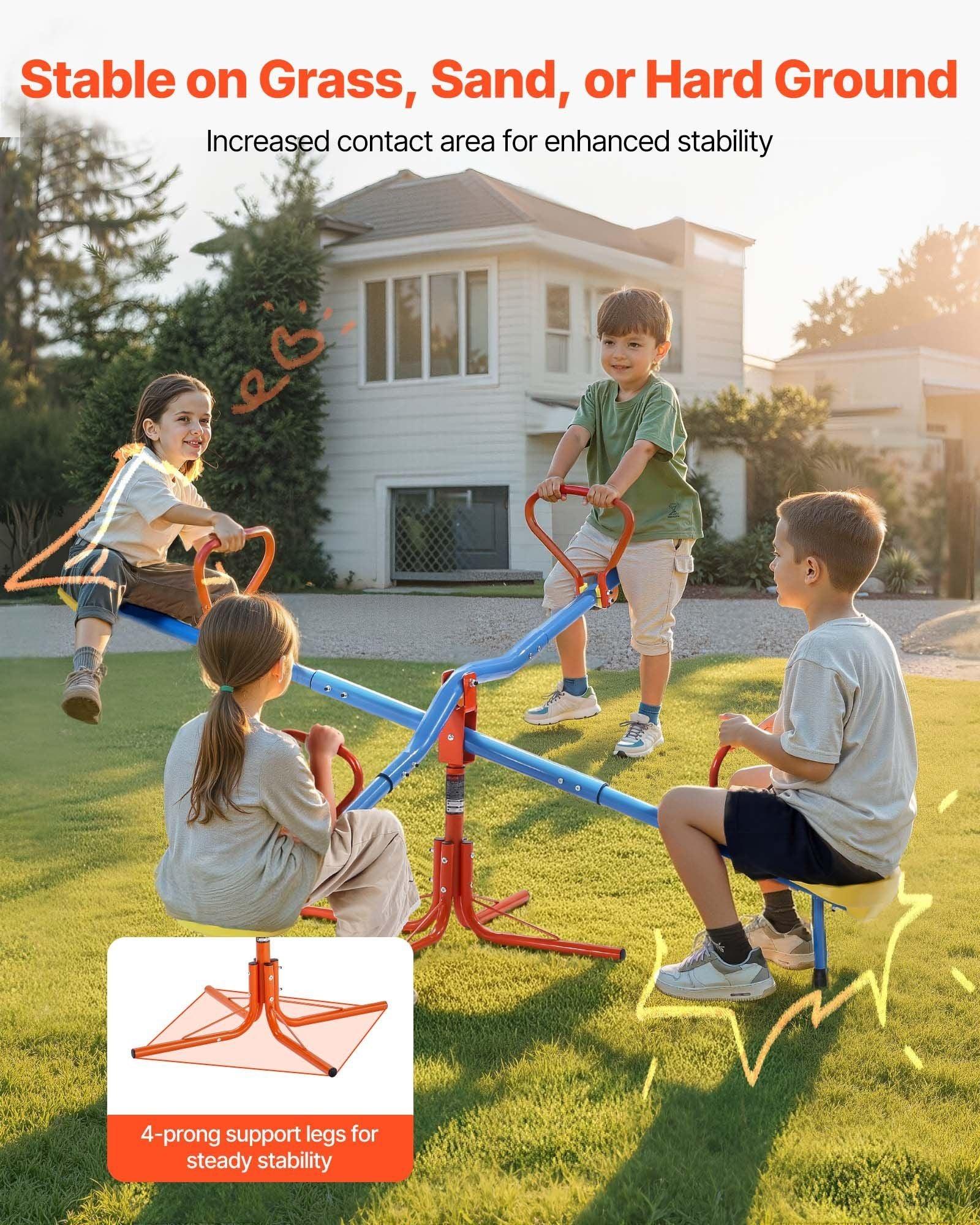 Kids Seesaw, 49.9 kg Load Capacity per Seat, Sit and Spin Teeter Totter with 4-prong Support Legs, Kids Outdoor Playground Equipment, Swiveling 360 Degrees Rotating for Children Aged 3+, 4 Seats