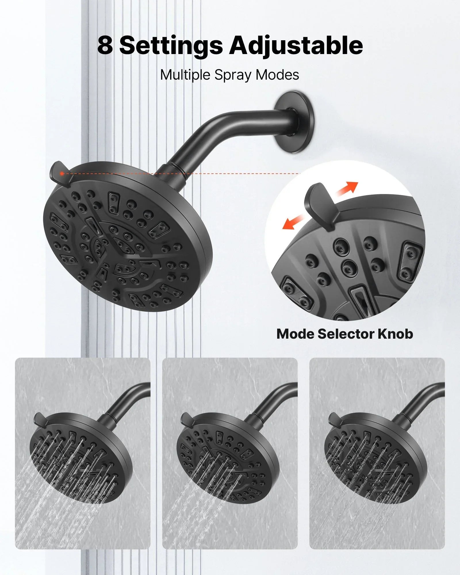 Tub and Shower Faucet Set, Complete with 127 mm Rainfall Shower Head and Bathtub Spout, 8-Setting Adjustable Spray, Single-Handle Tub Trim Kit with Brass Pressure Balancing Valve, Matte Black