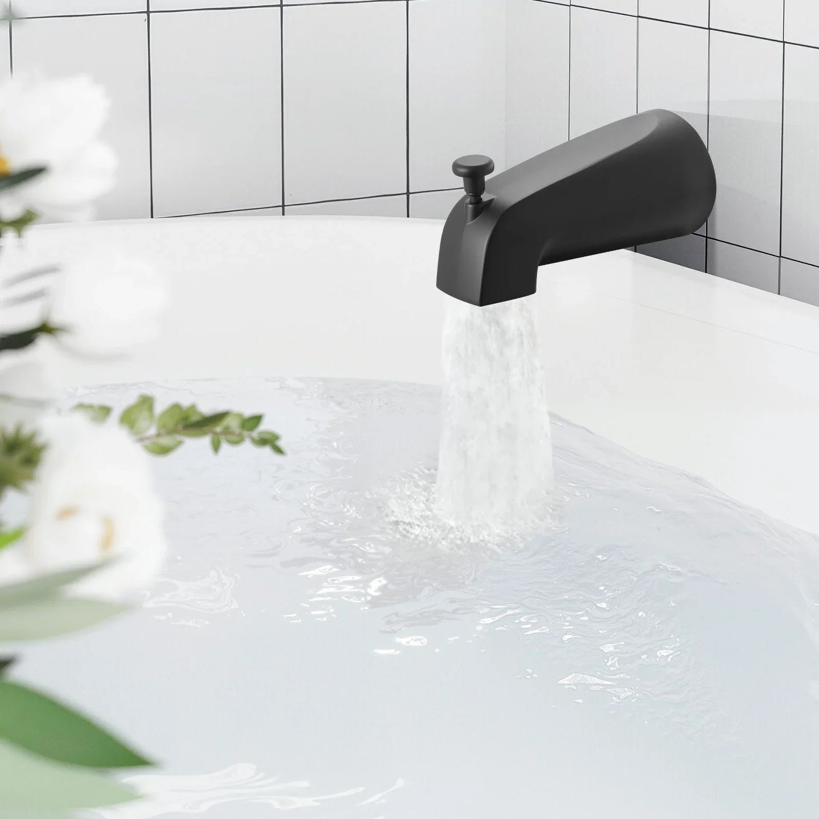 Tub and Shower Faucet Set, Complete with 127 mm Rainfall Shower Head and Bathtub Spout, 8-Setting Adjustable Spray, Single-Handle Tub Trim Kit with Brass Pressure Balancing Valve, Matte Black