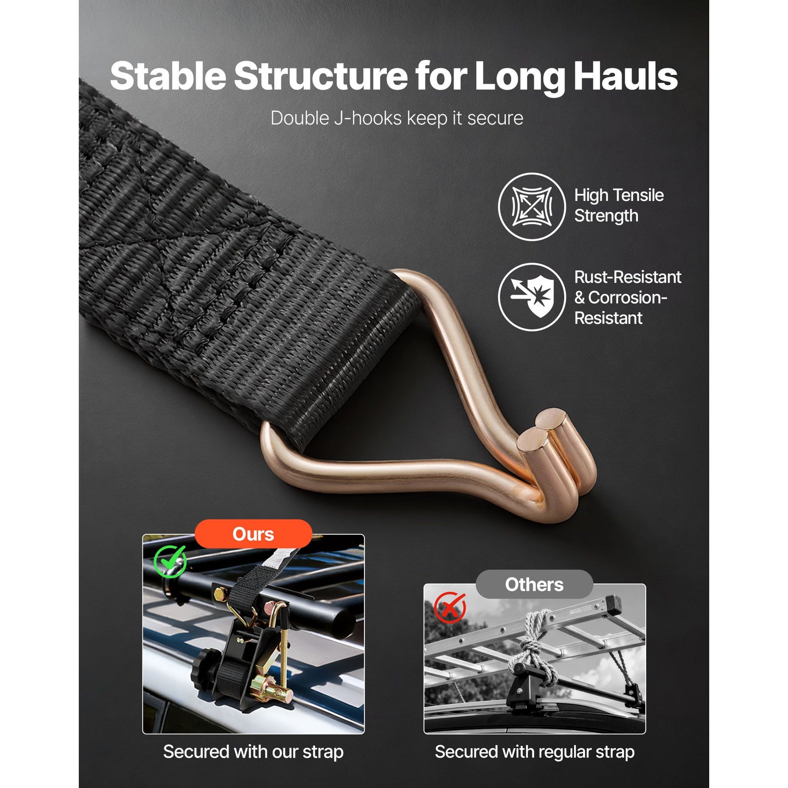 4 Pack Ladder Rack Ratchet Straps 2.25m Heavy Duty Cargo Tie Downs