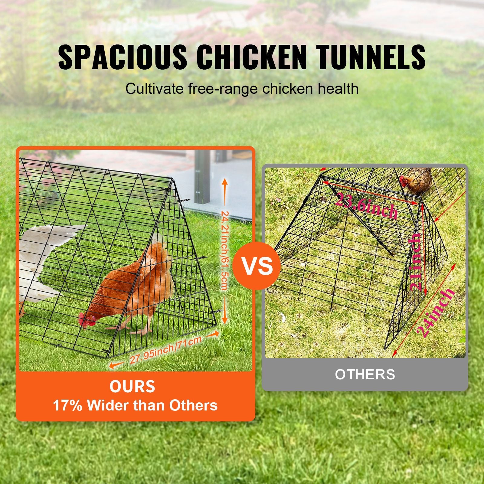 Chicken Tunnels, 300 x 71 x 61.5cm (LxWxH) Chicken Tunnels for Yard, Portable Chicken Tunnels for Outside Easy Installation, Chicken Coop Run, Suitable for Chickens, Ducks, Rabbits