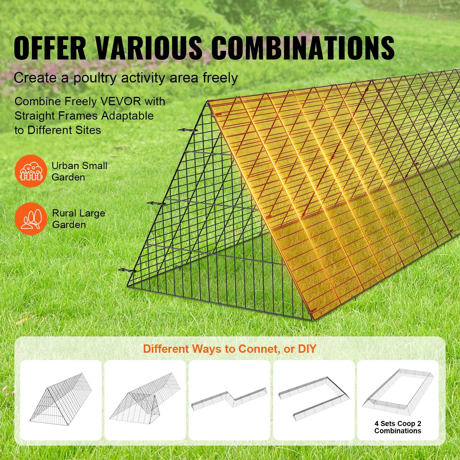 Chicken Tunnels, 300 x 71 x 61.5cm (LxWxH) Chicken Tunnels for Yard, Portable Chicken Tunnels for Outside Easy Installation, Chicken Coop Run, Suitable for Chickens, Ducks, Rabbits