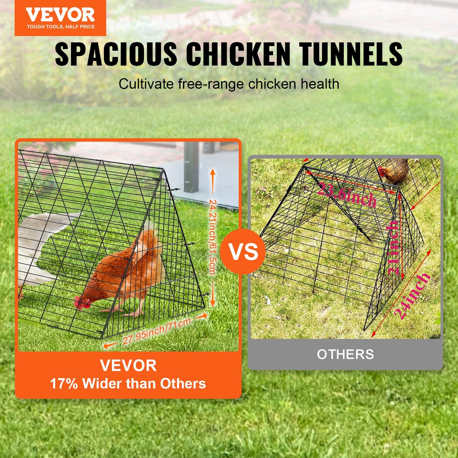 Chicken Tunnels, 300 x 71 x 61.5cm (LxWxH) Chicken Tunnels for Yard, Portable Chicken Tunnels for Outside Easy Installation, Chicken Coop Run, Suitable for Chickens, Ducks, Rabbits