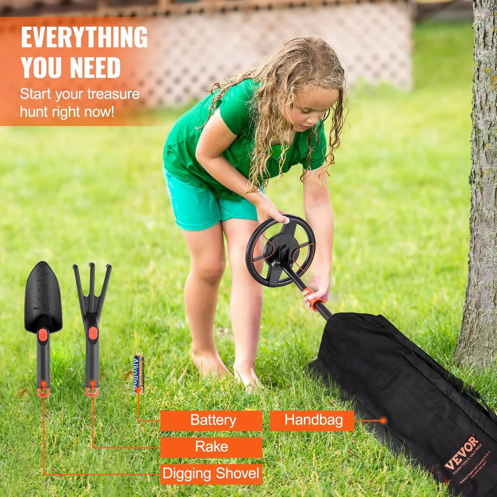Metal Detector for Kids, 150mm, Waterproof Search Coil with LCD Display, Adjustable 660.4-914.4 mm Gold Detector, Lightweight Carbon Fiber Stem for Junior & Youth Detecting Gold Coin Treasure