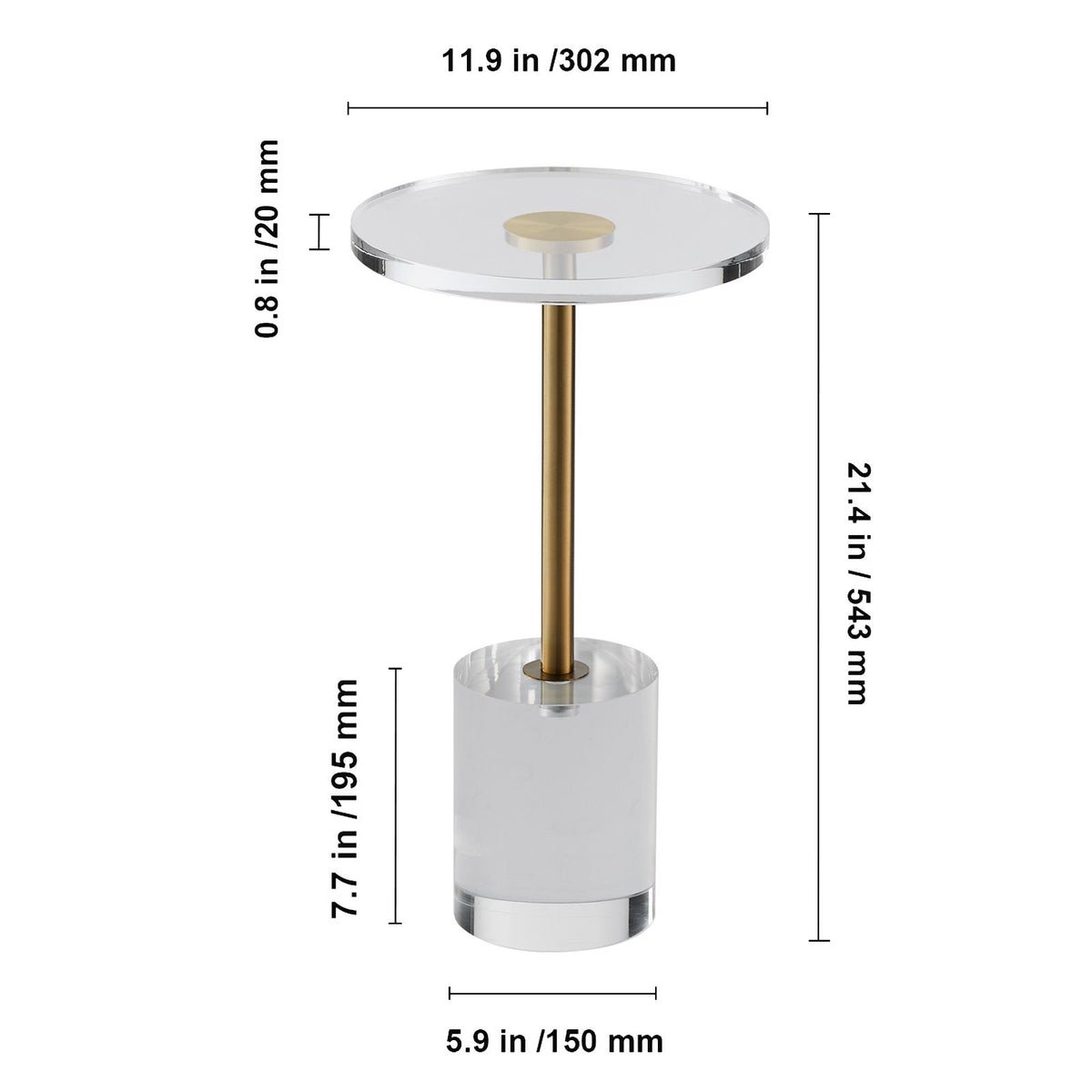 Clear Acrylic Side Table Round End Table 21.4in Modern Living Room Decor