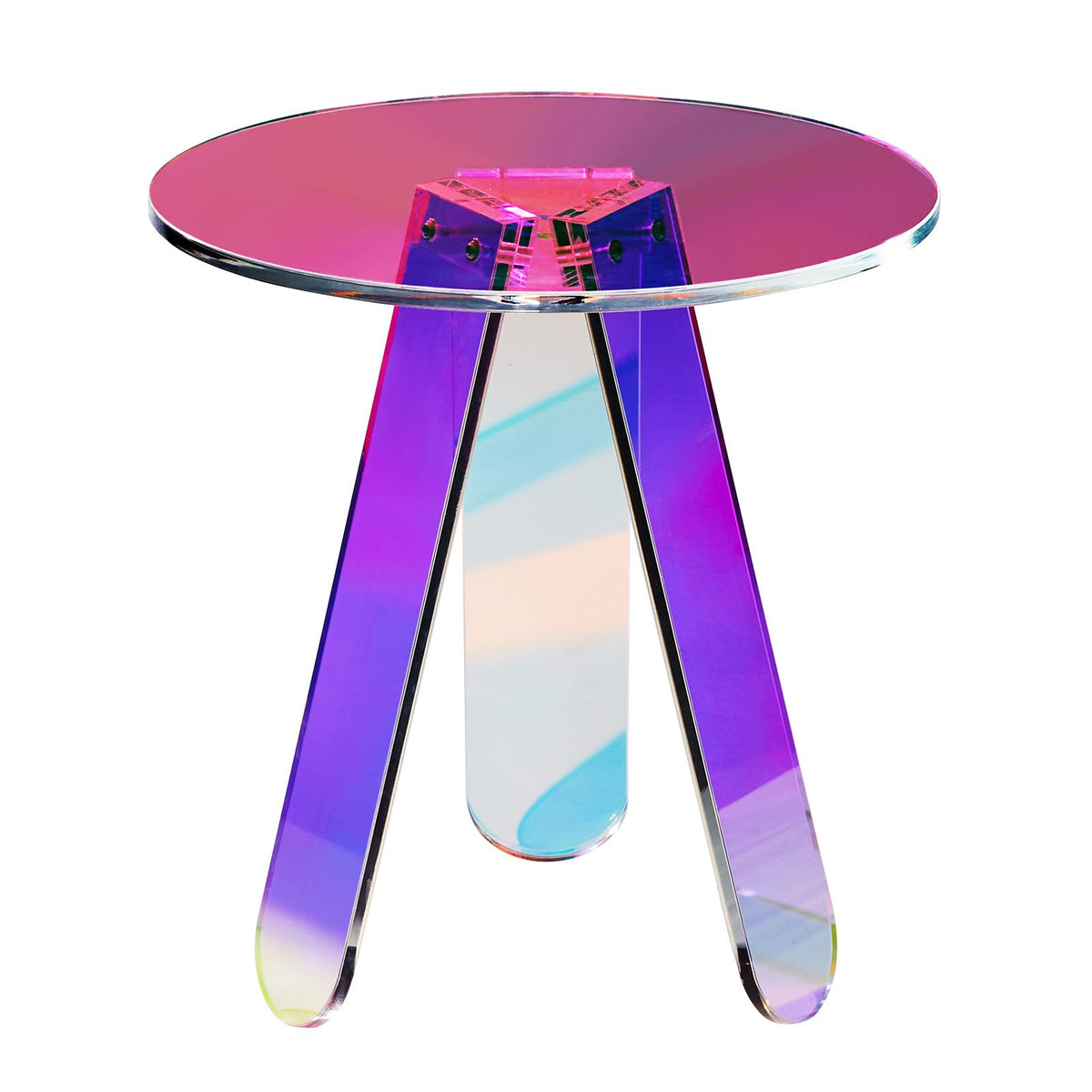 Round Iridescent Acrylic Side Table Clear Rainbow End Table 17.7 Inch