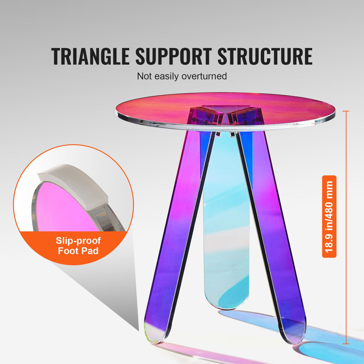 Round Iridescent Acrylic Side Table Clear Rainbow End Table 17.7 Inch