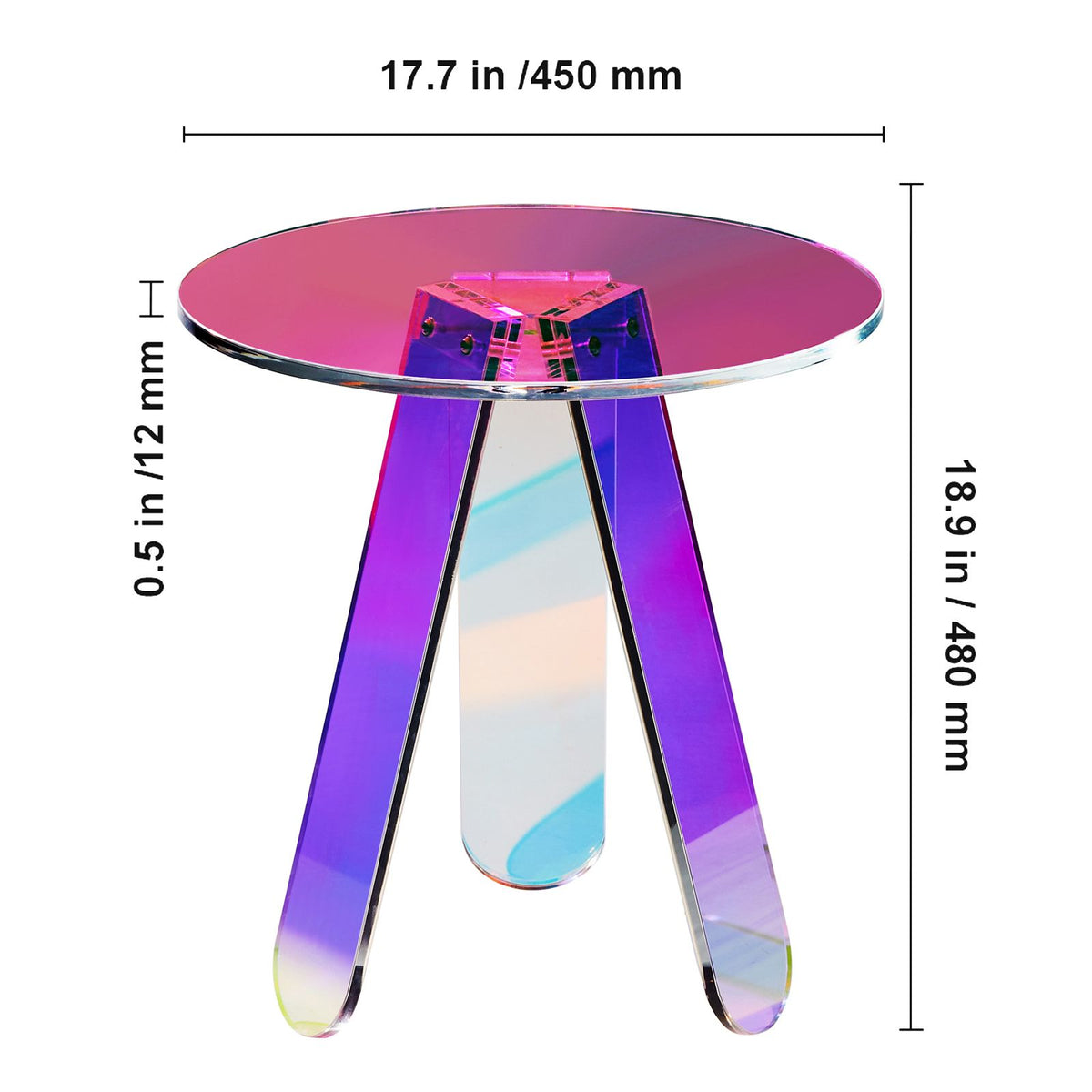 Round Iridescent Acrylic Side Table Clear Rainbow End Table 17.7 Inch