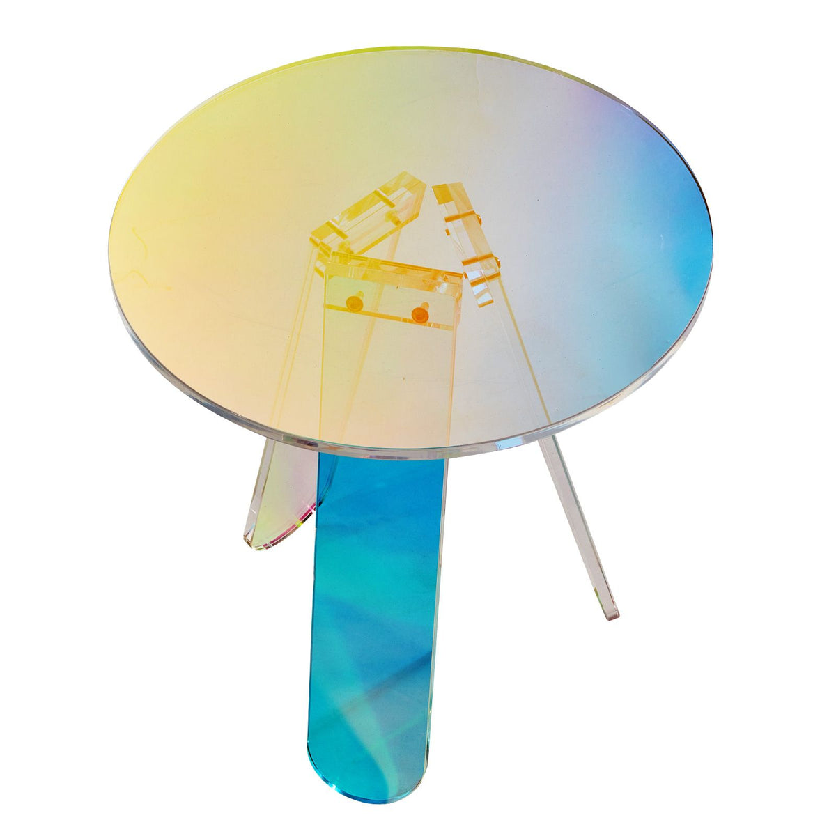 Round Iridescent Acrylic Side Table Clear Rainbow End Table 17.7 Inch