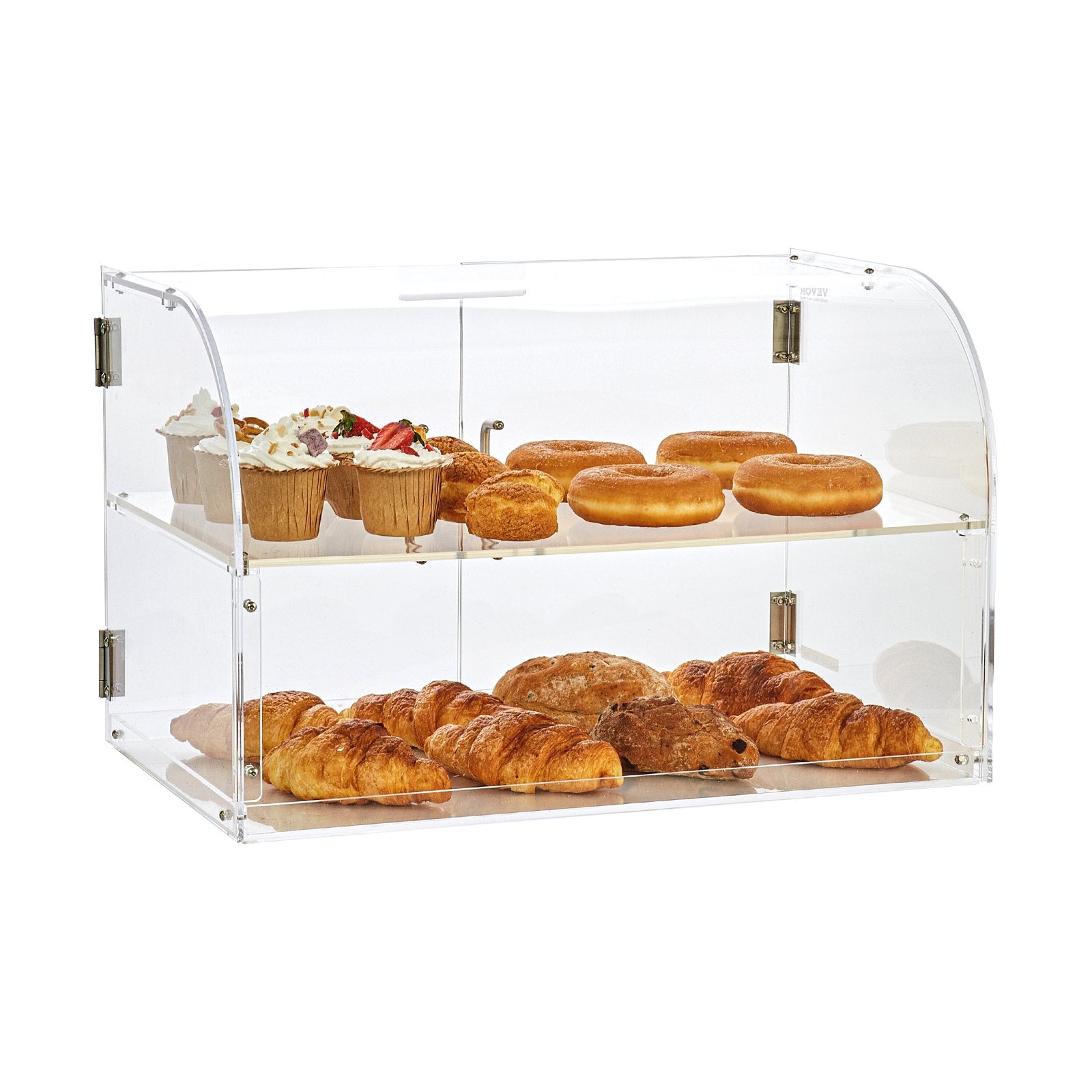 Pastry Display Case, 2-Tier Commercial Countertop Bakery Display Case, Acrylic Display Box with Rear Door Access & Removable Shelves, Keep Fresh for Donut Bagels Cake Cookie