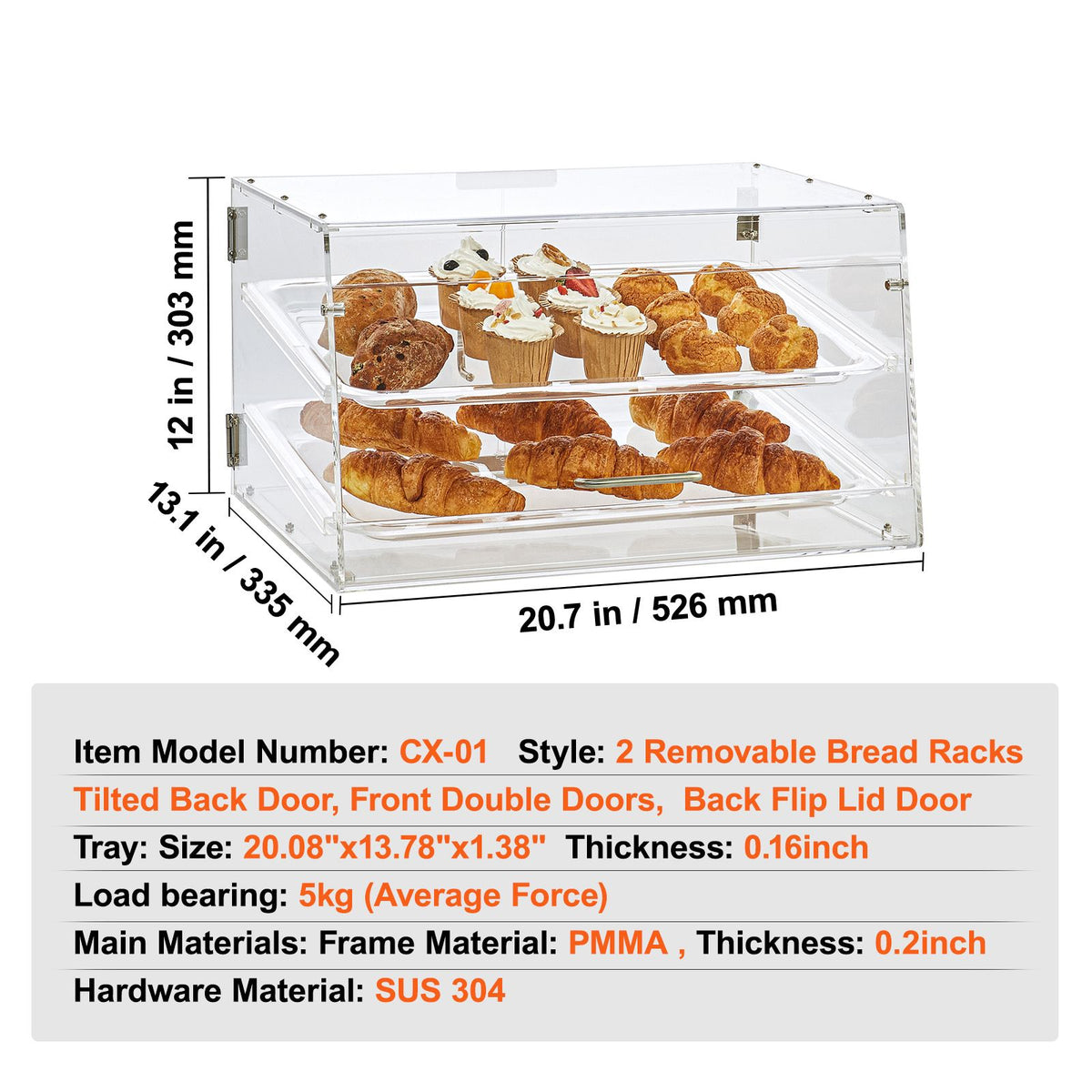 2 Tier Acrylic Pastry Display Case Bakery Countertop Food Display Box